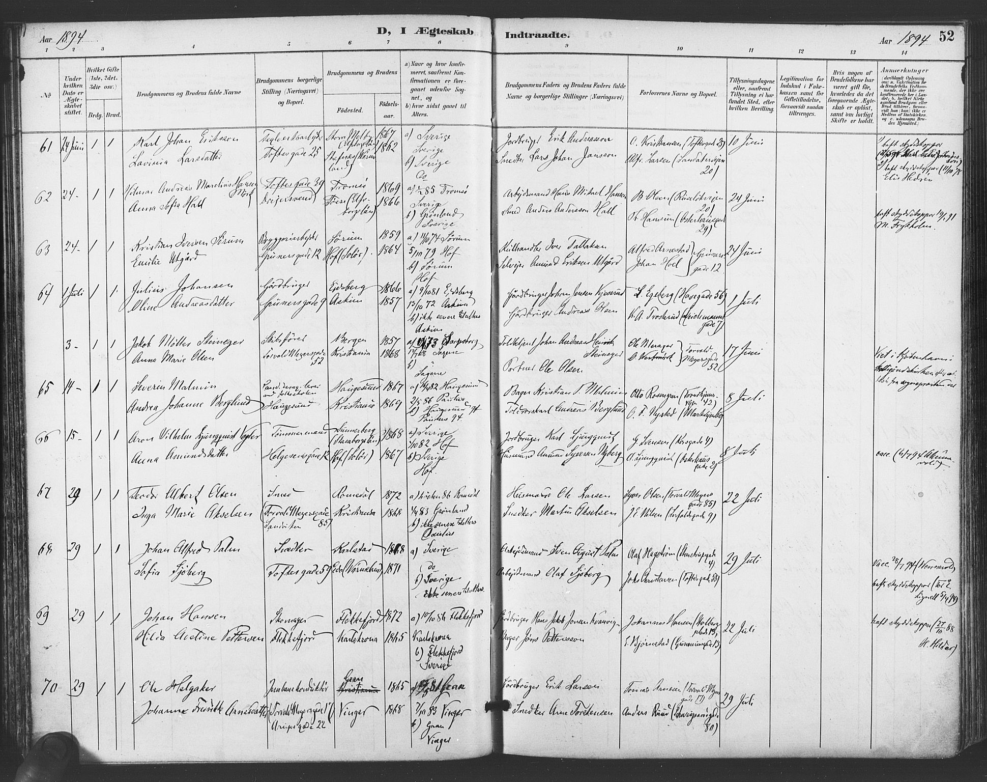 Paulus prestekontor Kirkebøker, SAO/A-10871/F/Fa/L0009: Parish register (official) no. 9, 1891-1901, p. 52