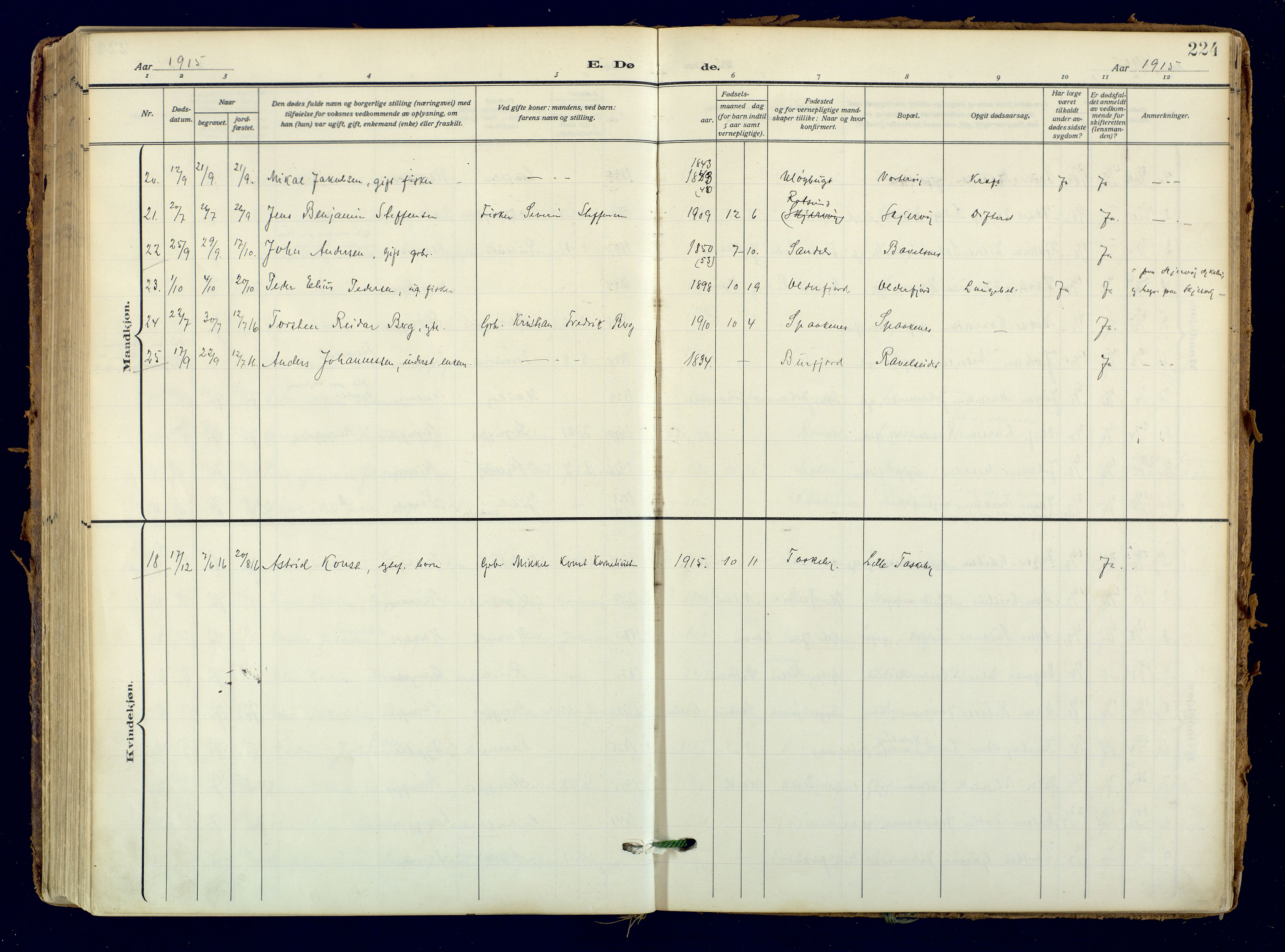 Skjervøy sokneprestkontor, SATØ/S-1300/H/Ha/Haa: Parish register (official) no. 18, 1910-1926, p. 224