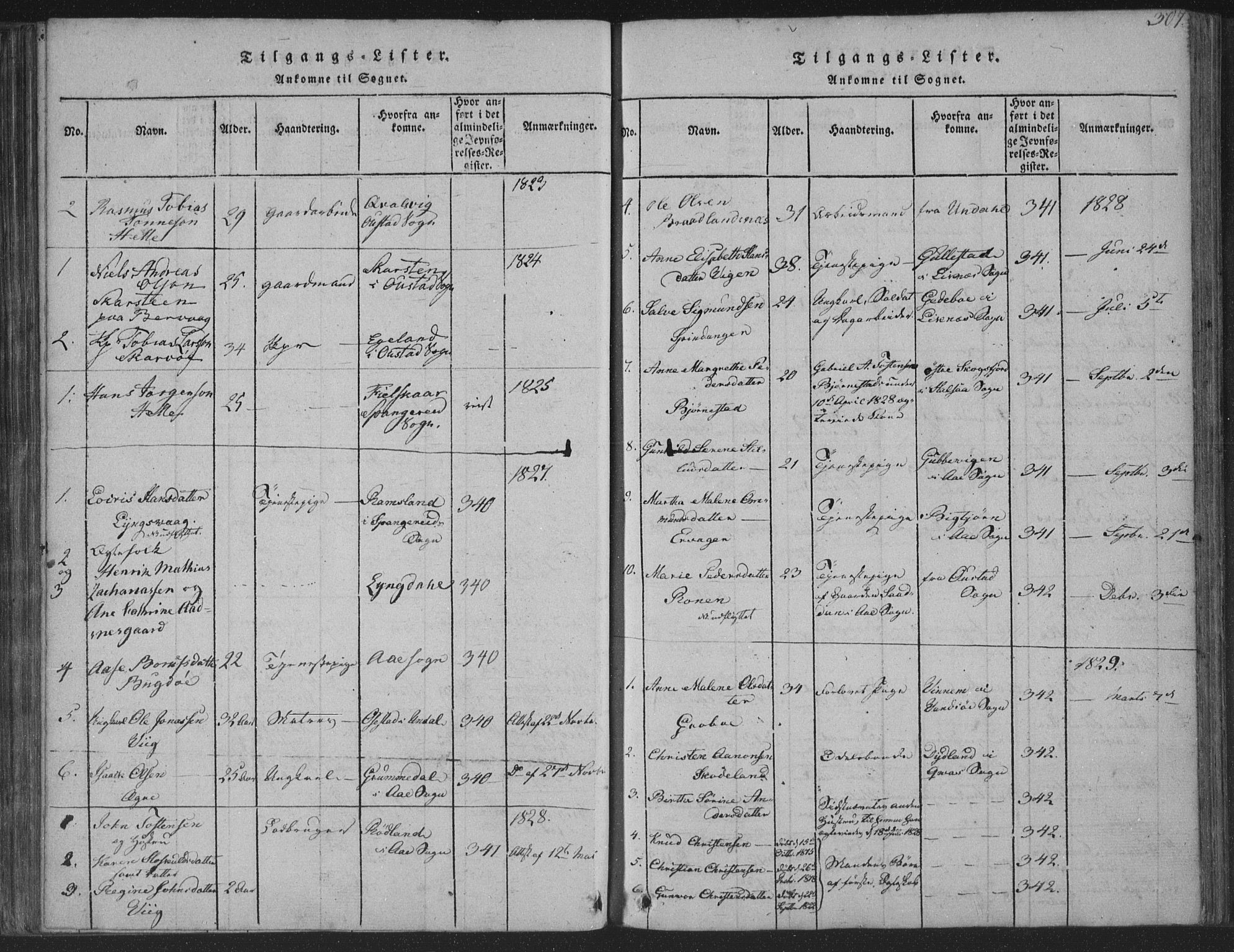 Herad sokneprestkontor, SAK/1111-0018/F/Fa/Fab/L0002: Parish register (official) no. A 2, 1816-1844, p. 307