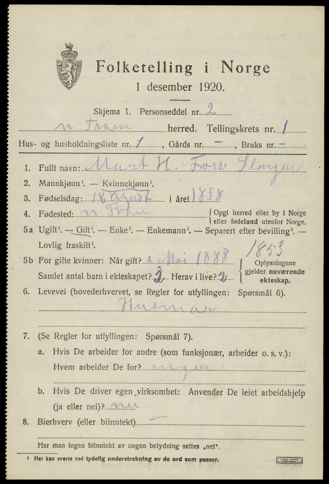 SAH, 1920 census for Nord-Fron, 1920, p. 1664