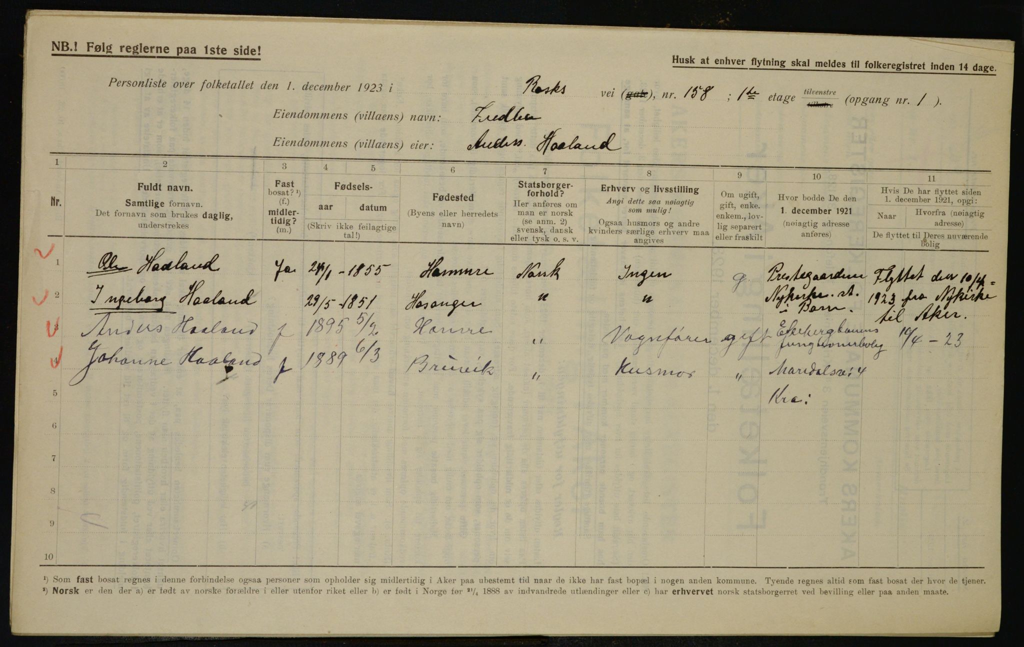 , Municipal Census 1923 for Aker, 1923, p. 43964