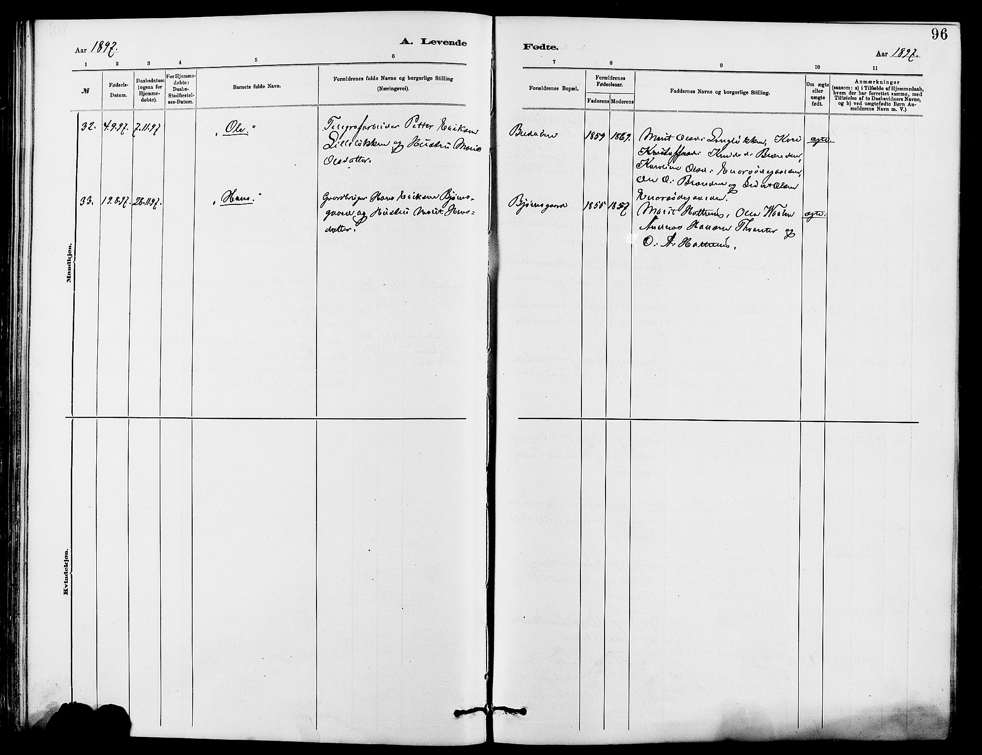 Dovre prestekontor, AV/SAH-PREST-066/H/Ha/Hab/L0002: Parish register (copy) no. 2, 1881-1907, p. 96