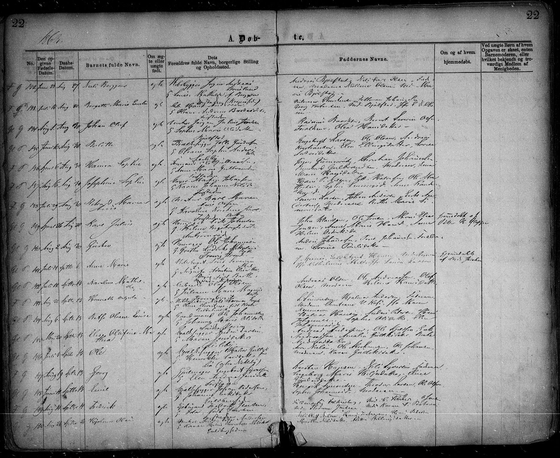 Glemmen prestekontor Kirkebøker, SAO/A-10908/F/Fa/L0008: Parish register (official) no. 8, 1862-1871, p. 22