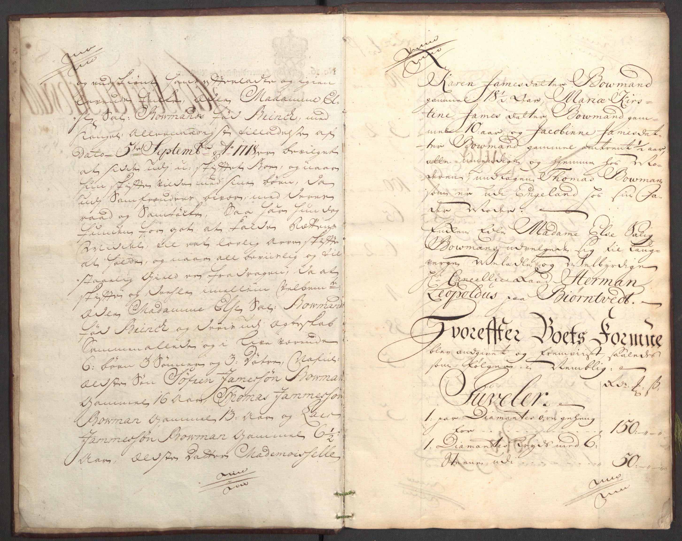 Bowman, James, RA/PA-0067/F/L0002/0002: Kontobok og skiftepapirer / Skifteakt etter James Bowman, 1731-1732, p. 3