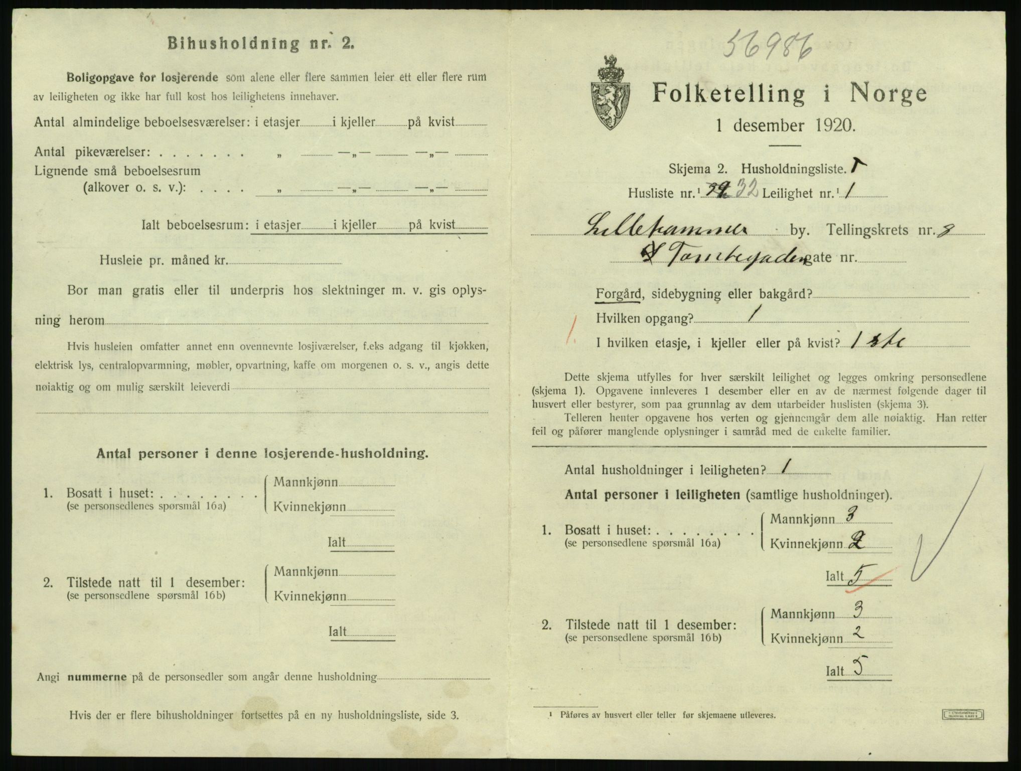 SAH, 1920 census for Lillehammer, 1920, p. 2950