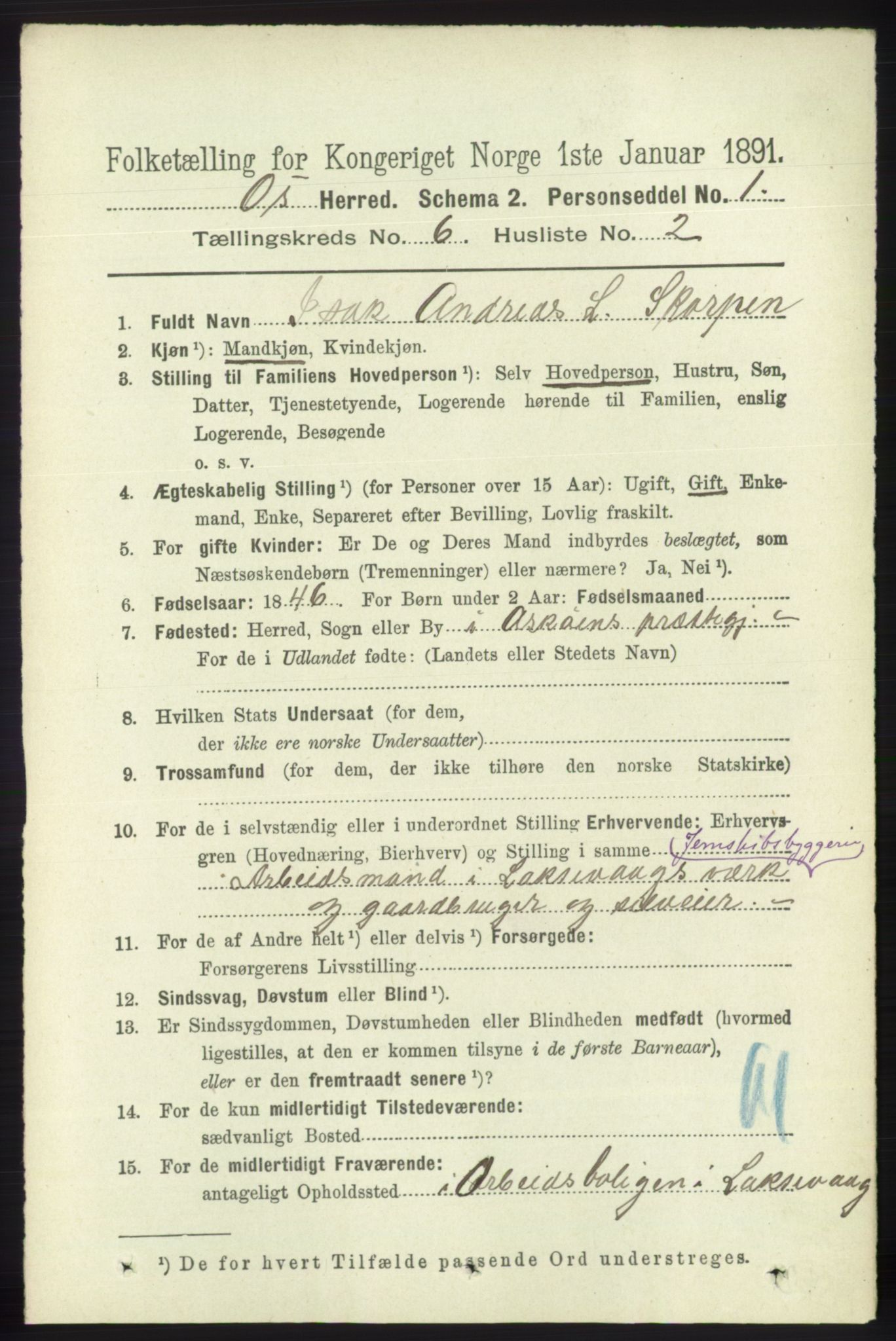 RA, 1891 census for 1243 Os, 1891, p. 1434