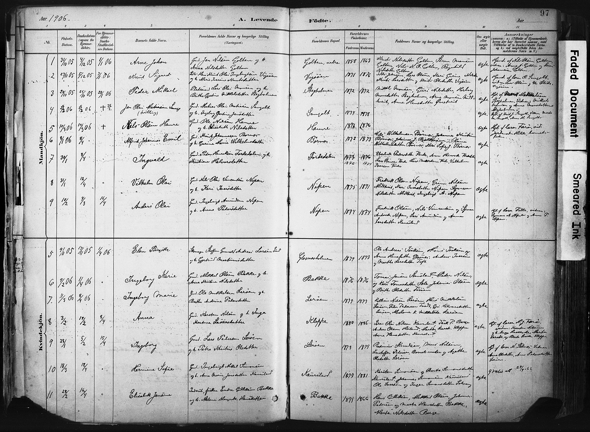 Sund sokneprestembete, AV/SAB-A-99930: Parish register (official) no. B 1, 1882-1907, p. 97