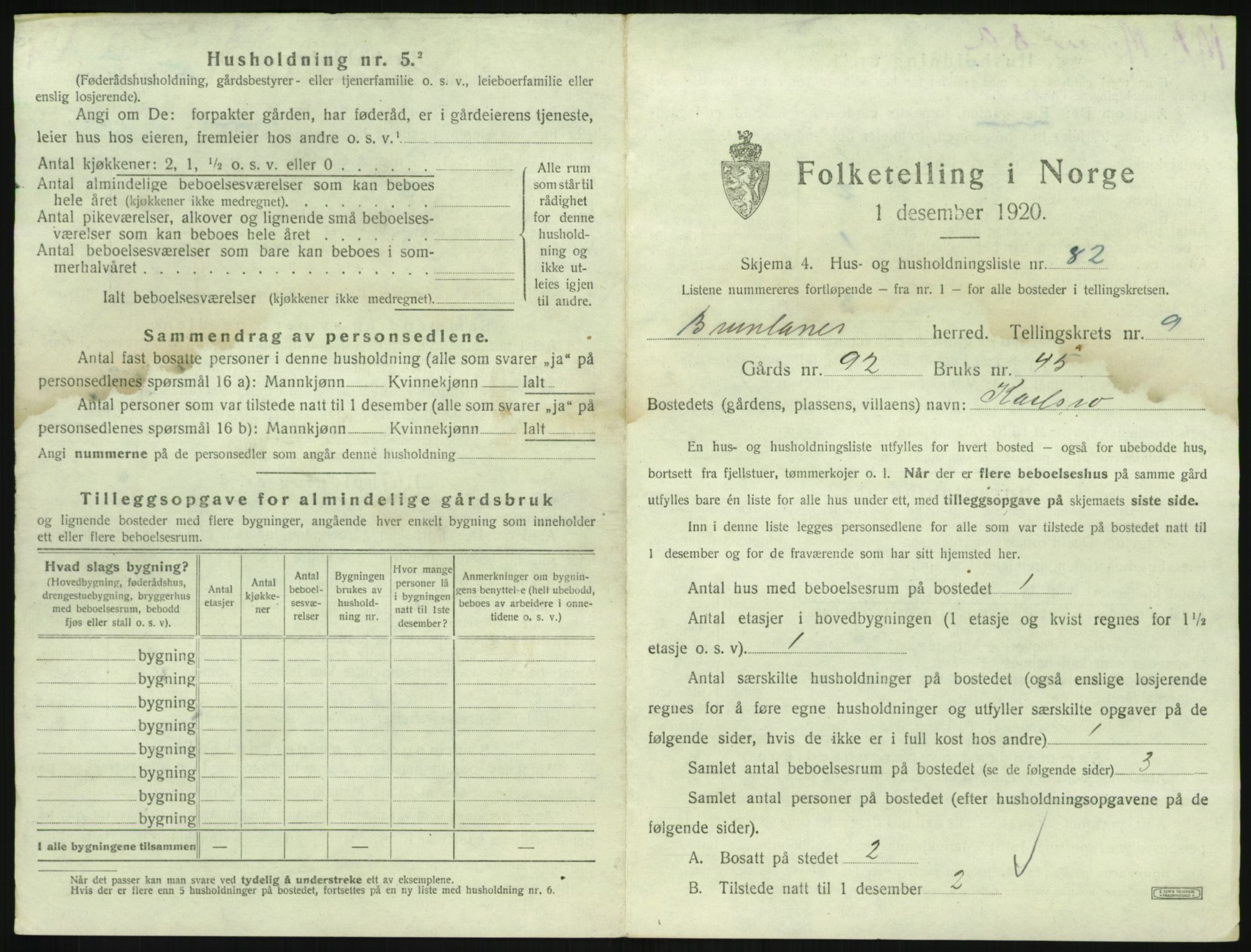 SAKO, 1920 census for Brunlanes, 1920, p. 1243