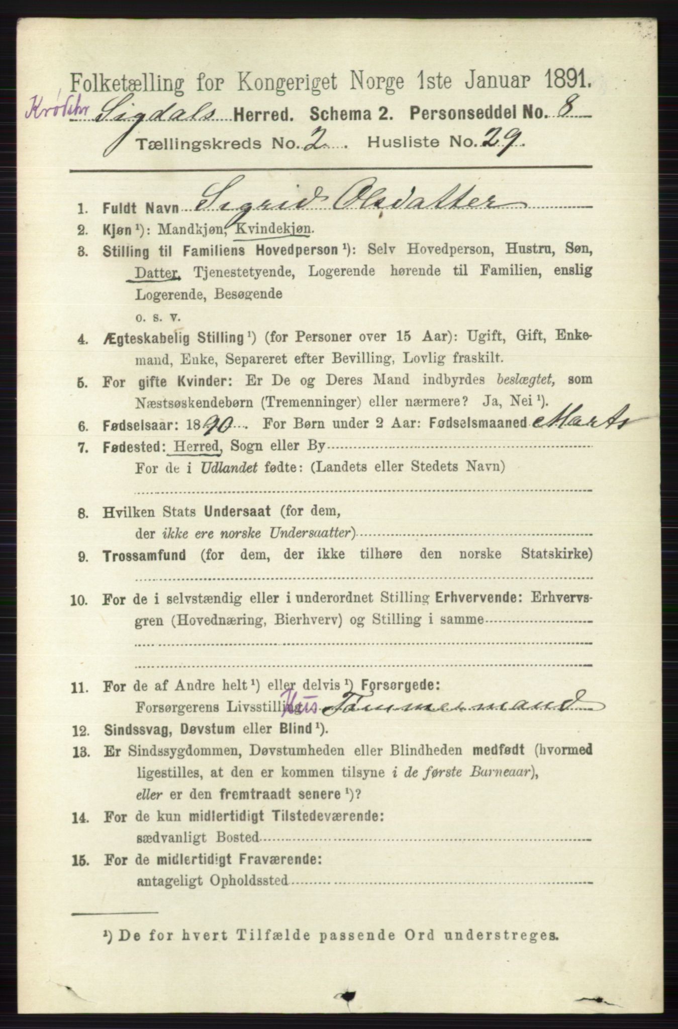 RA, 1891 census for 0621 Sigdal, 1891, p. 5517