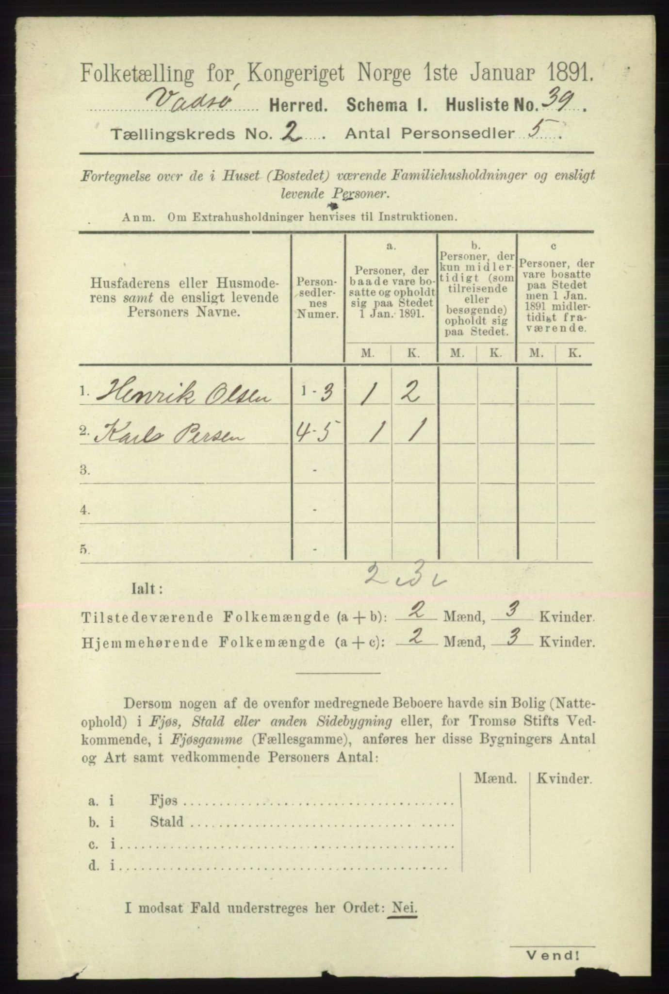 RA, 1891 census for 2029 Vadsø, 1891, p. 442