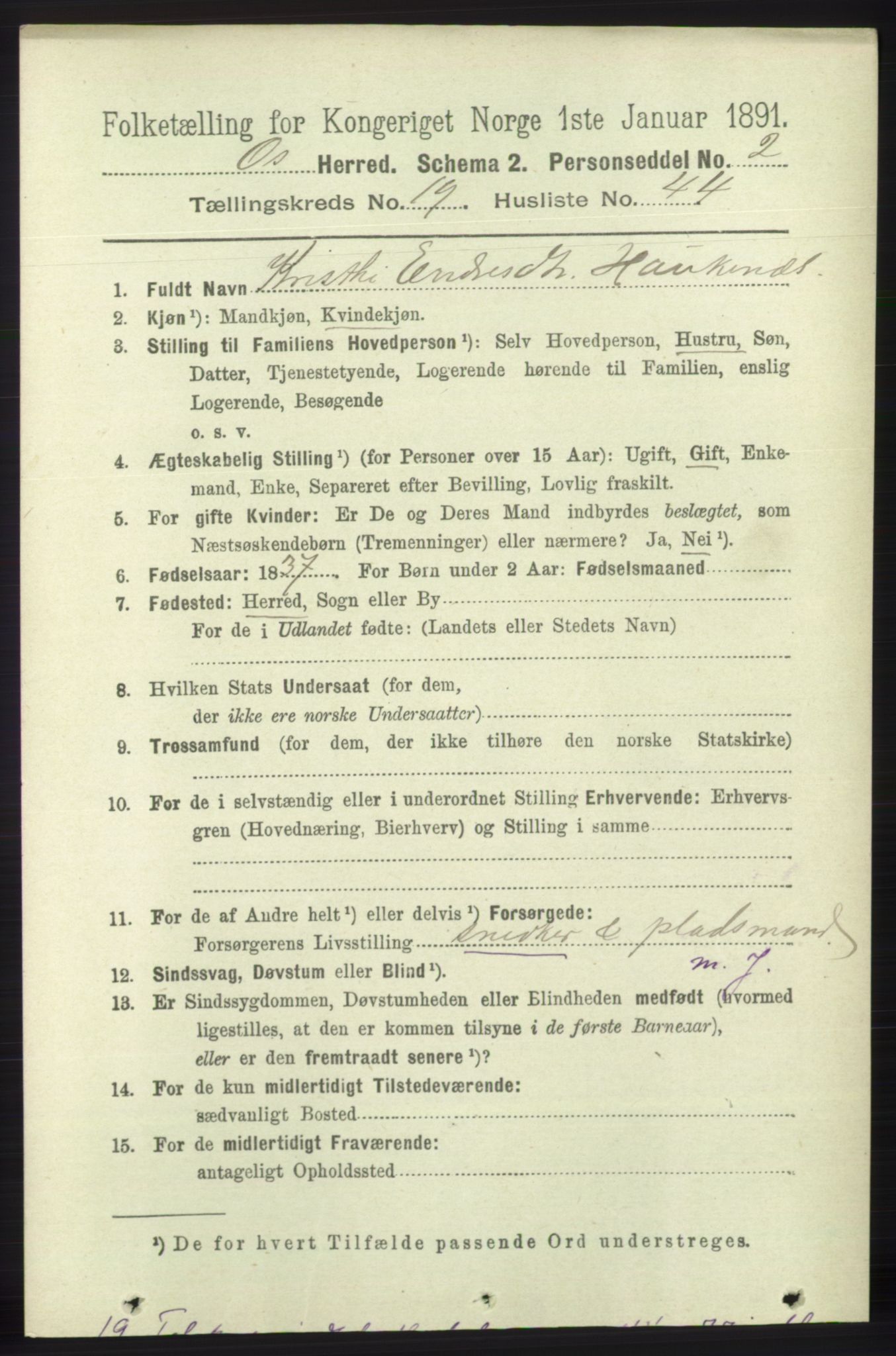 RA, 1891 census for 1243 Os, 1891, p. 4198