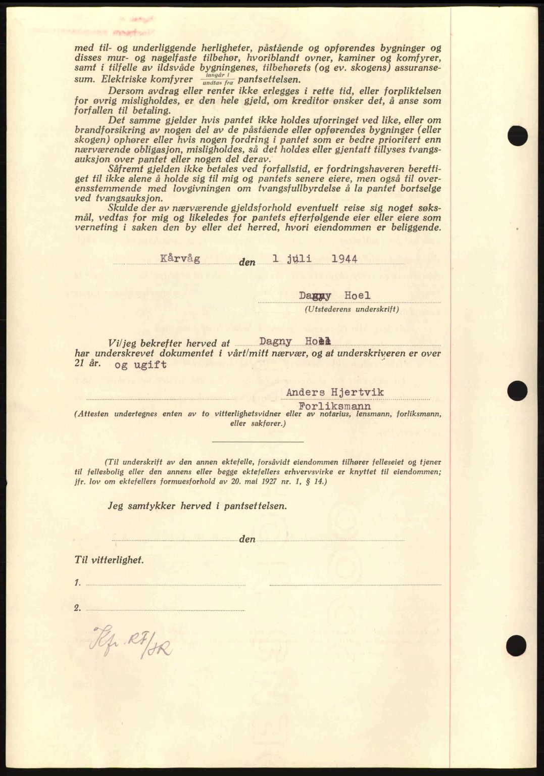 Nordmøre sorenskriveri, AV/SAT-A-4132/1/2/2Ca: Mortgage book no. B92, 1944-1945, Diary no: : 1152/1944