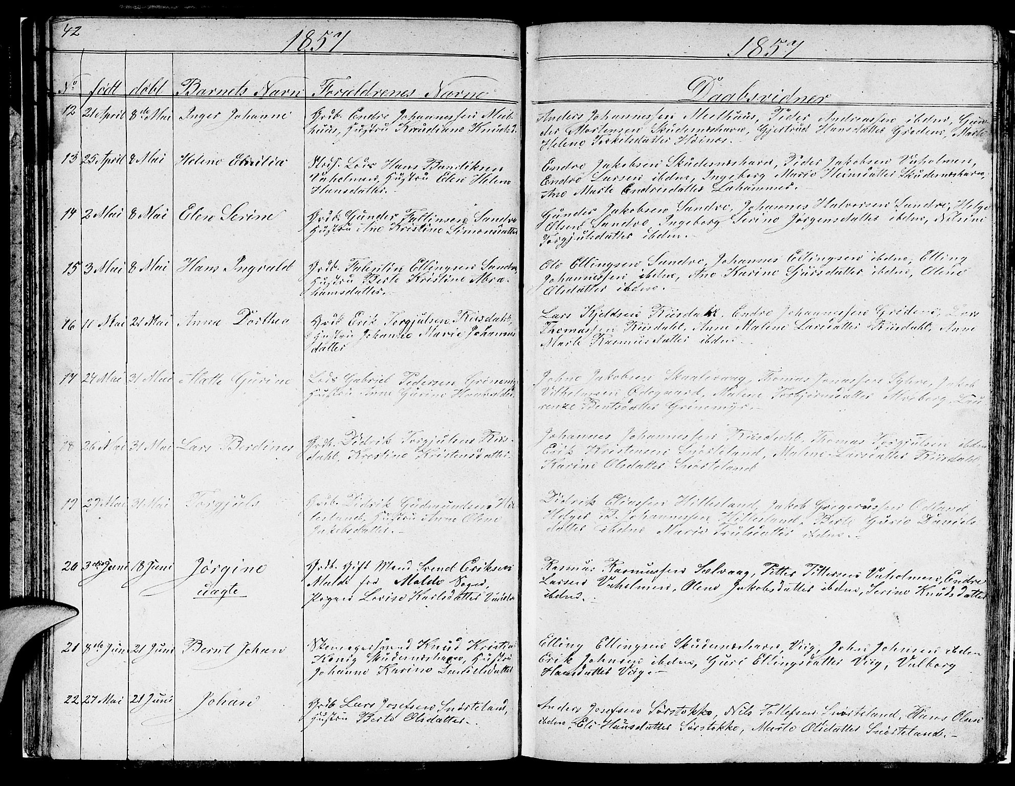 Skudenes sokneprestkontor, AV/SAST-A -101849/H/Ha/Hab/L0001: Parish register (copy) no. B 1, 1848-1864, p. 42