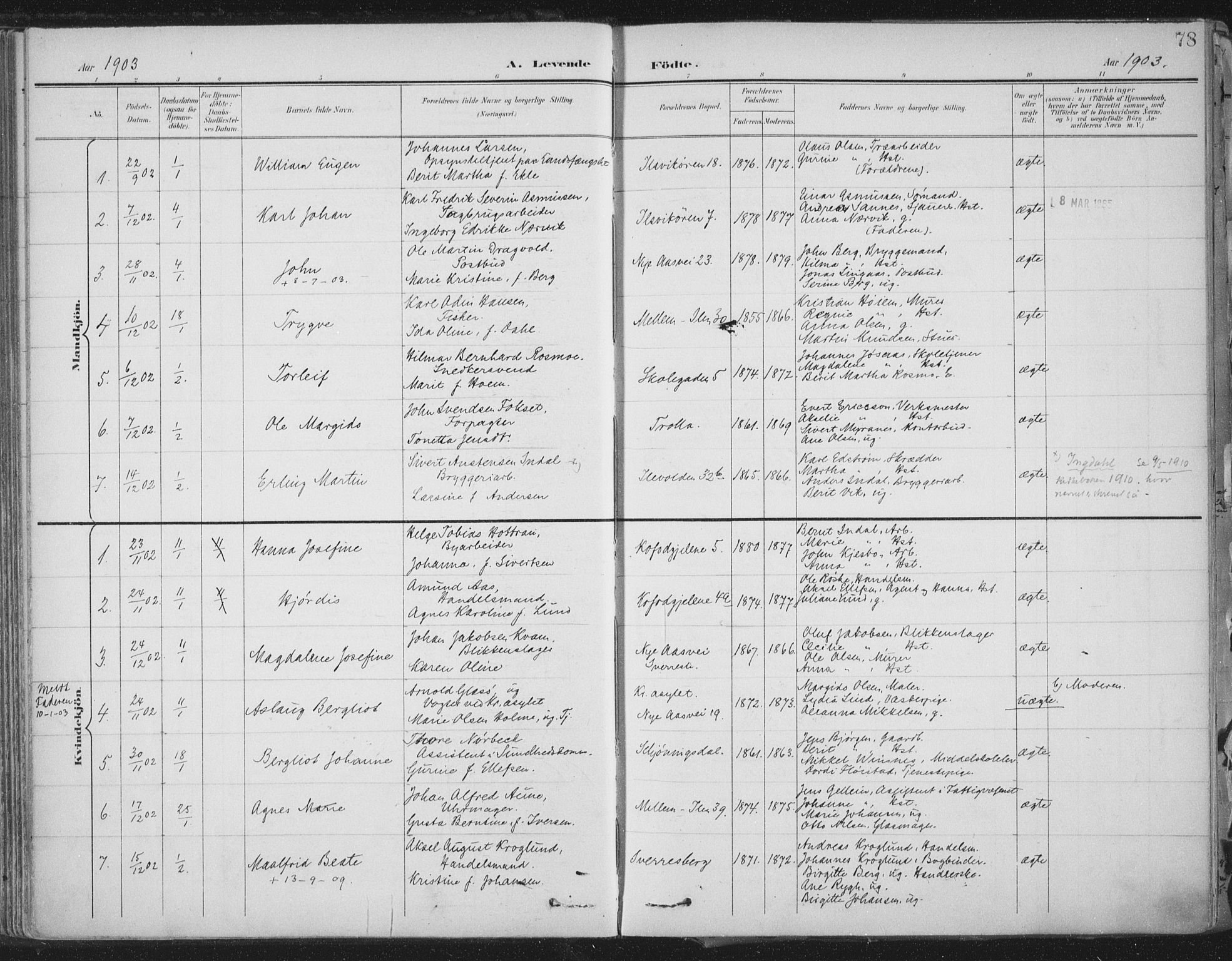 Ministerialprotokoller, klokkerbøker og fødselsregistre - Sør-Trøndelag, SAT/A-1456/603/L0167: Parish register (official) no. 603A06, 1896-1932, p. 78