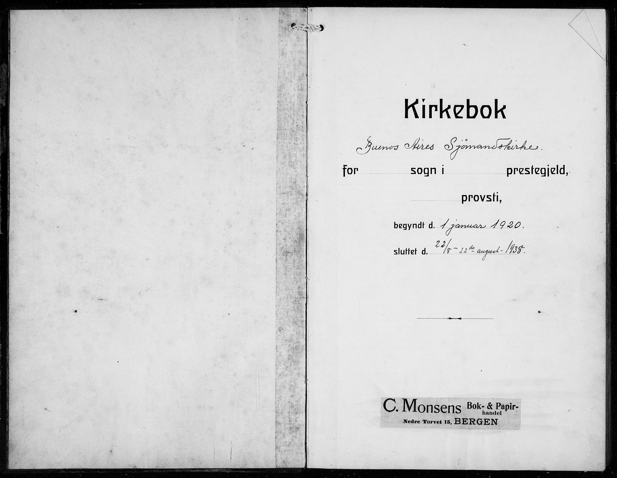 Den norske sjømannsmisjon i utlandet/Syd-Amerika (Buenos Aires m.fl.), SAB/SAB/PA-0118/H/Ha/L0003: Parish register (official) no. A 3, 1920-1938