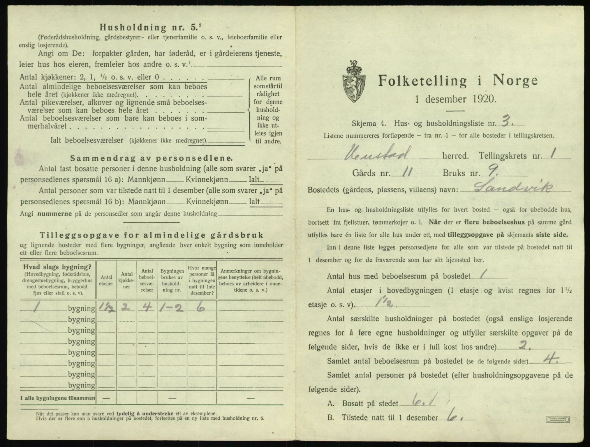 SAT, 1920 census for Hustad, 1920, p. 35