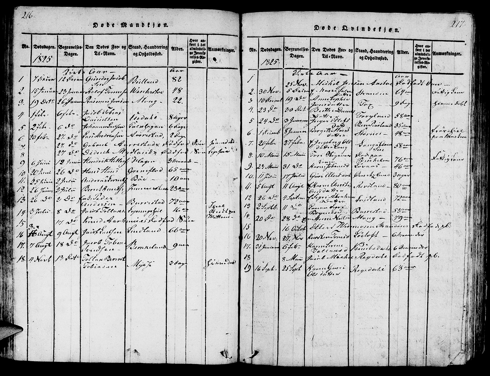 Sokndal sokneprestkontor, SAST/A-101808: Parish register (copy) no. B 1, 1815-1848, p. 216-217