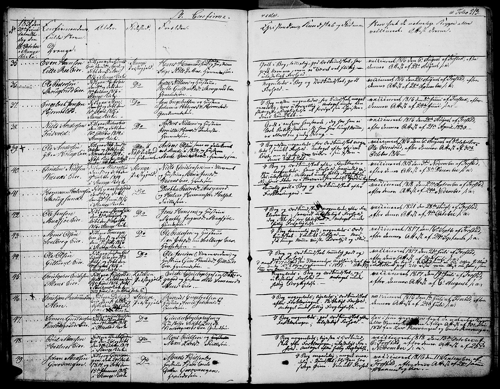 Stange prestekontor, SAH/PREST-002/K/L0009: Parish register (official) no. 9, 1826-1835, p. 213