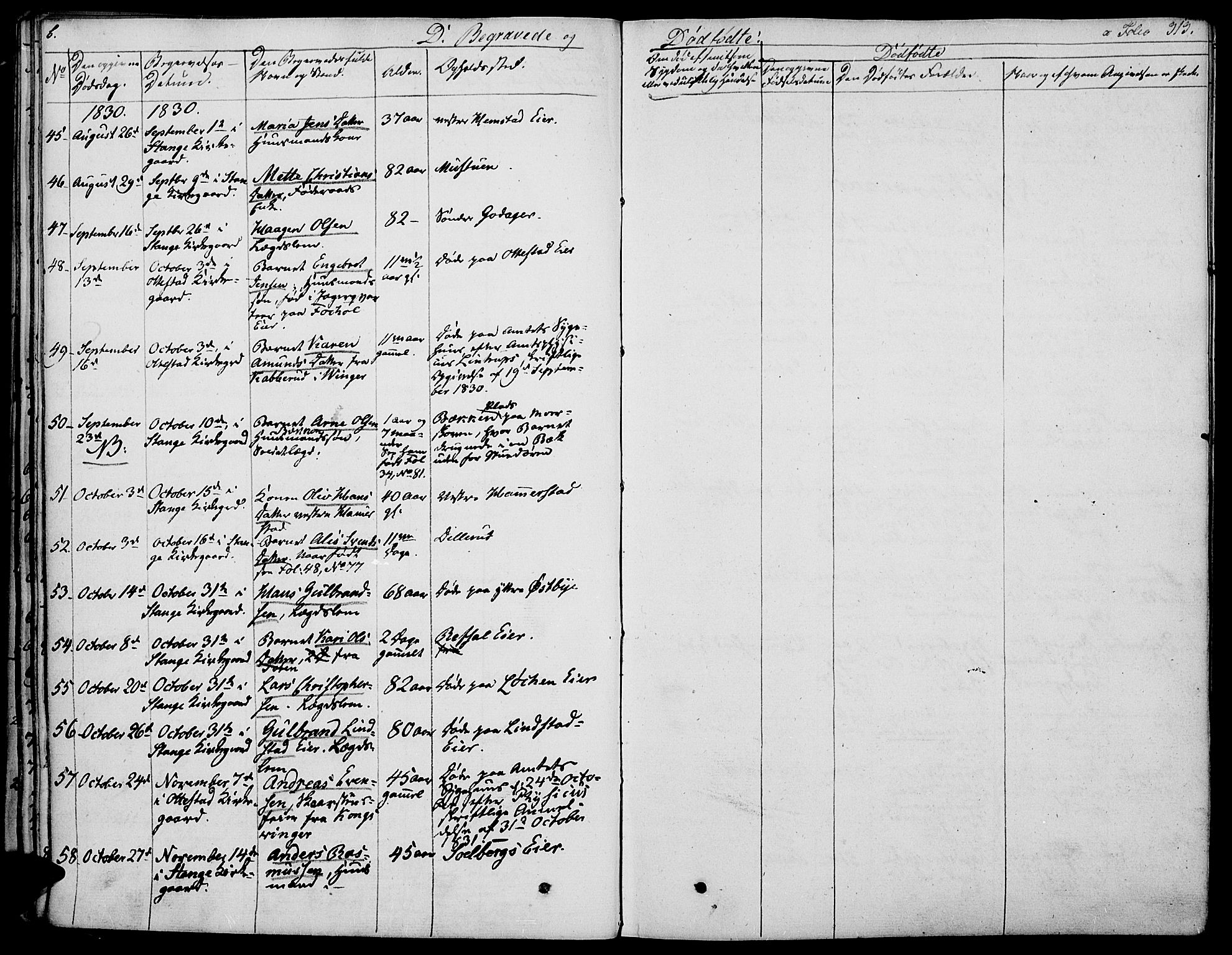 Stange prestekontor, AV/SAH-PREST-002/K/L0009: Parish register (official) no. 9, 1826-1835, p. 313