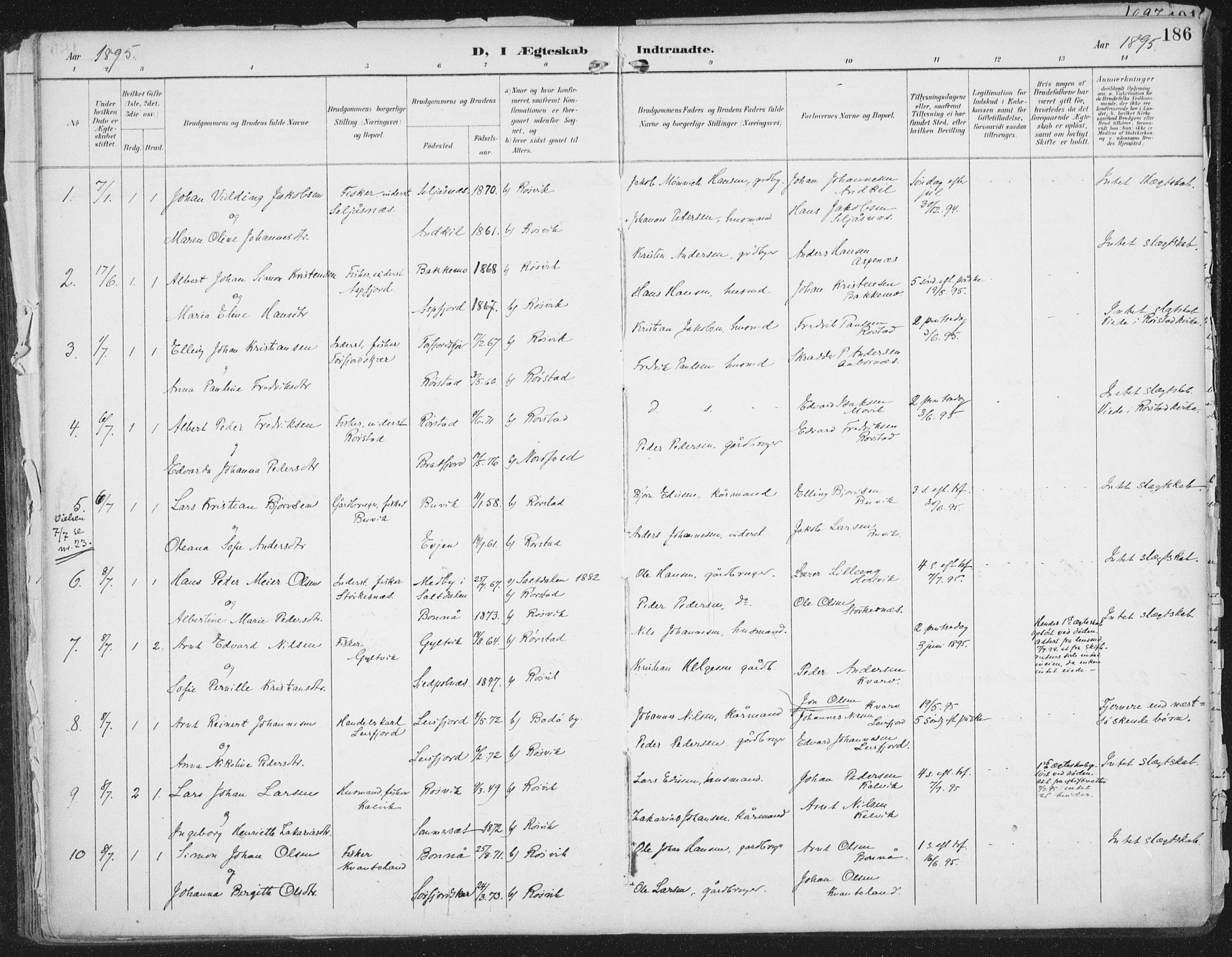 Ministerialprotokoller, klokkerbøker og fødselsregistre - Nordland, SAT/A-1459/854/L0779: Parish register (official) no. 854A02, 1892-1909, p. 186