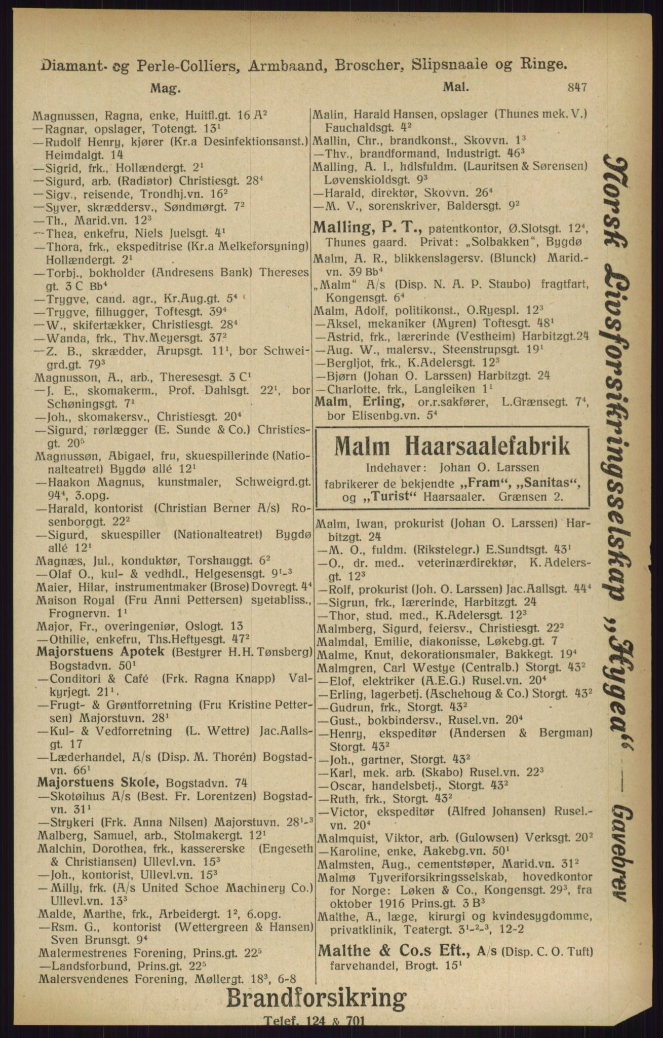 Kristiania/Oslo adressebok, PUBL/-, 1916, p. 847