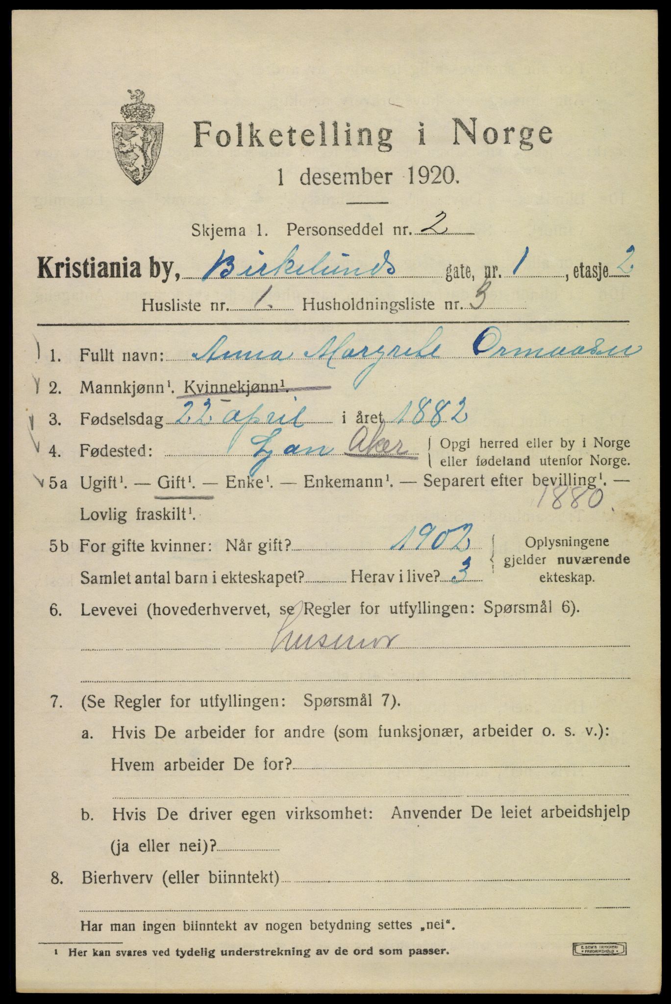 SAO, 1920 census for Kristiania, 1920, p. 156361