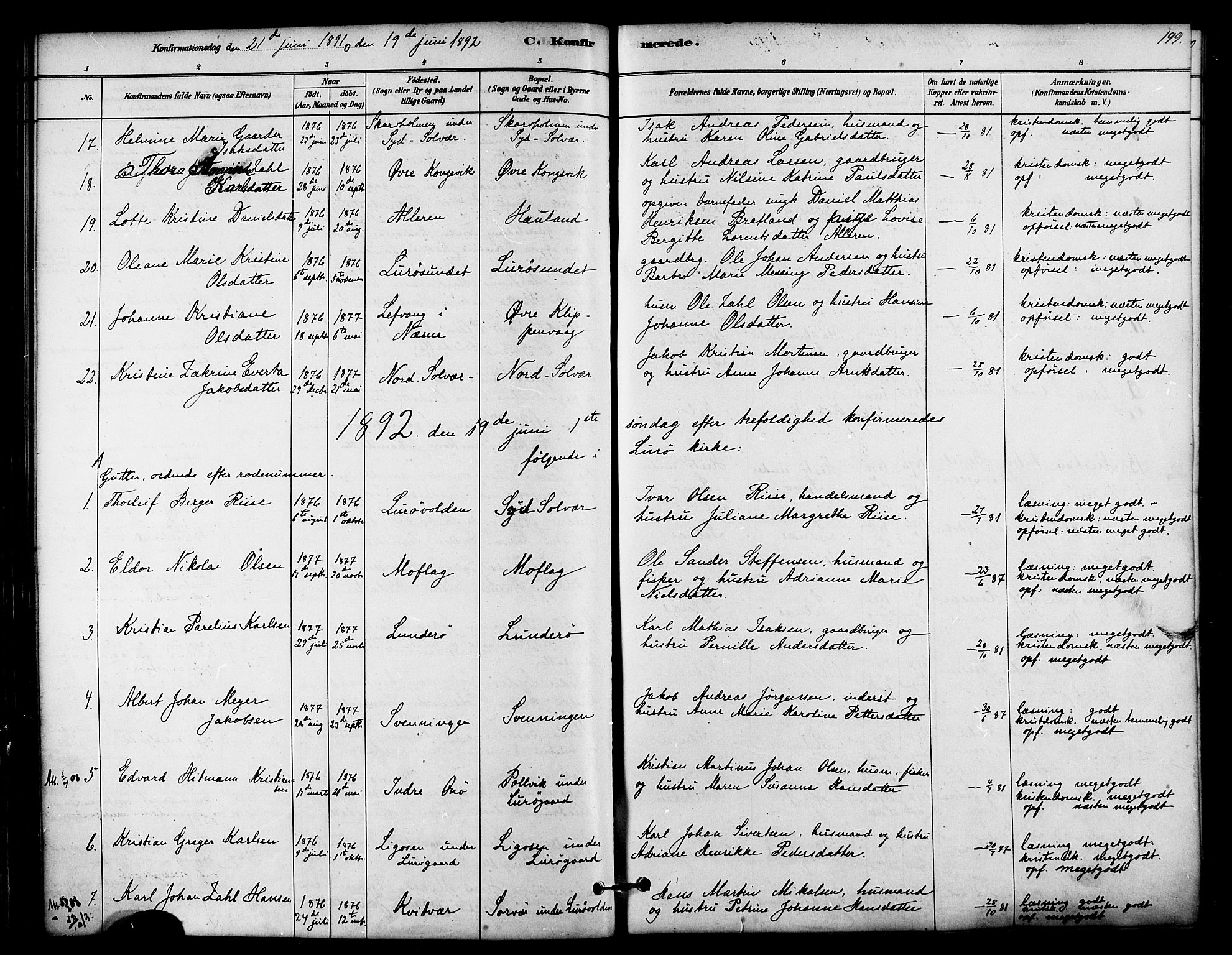 Ministerialprotokoller, klokkerbøker og fødselsregistre - Nordland, SAT/A-1459/839/L0568: Parish register (official) no. 839A05, 1880-1902, p. 199