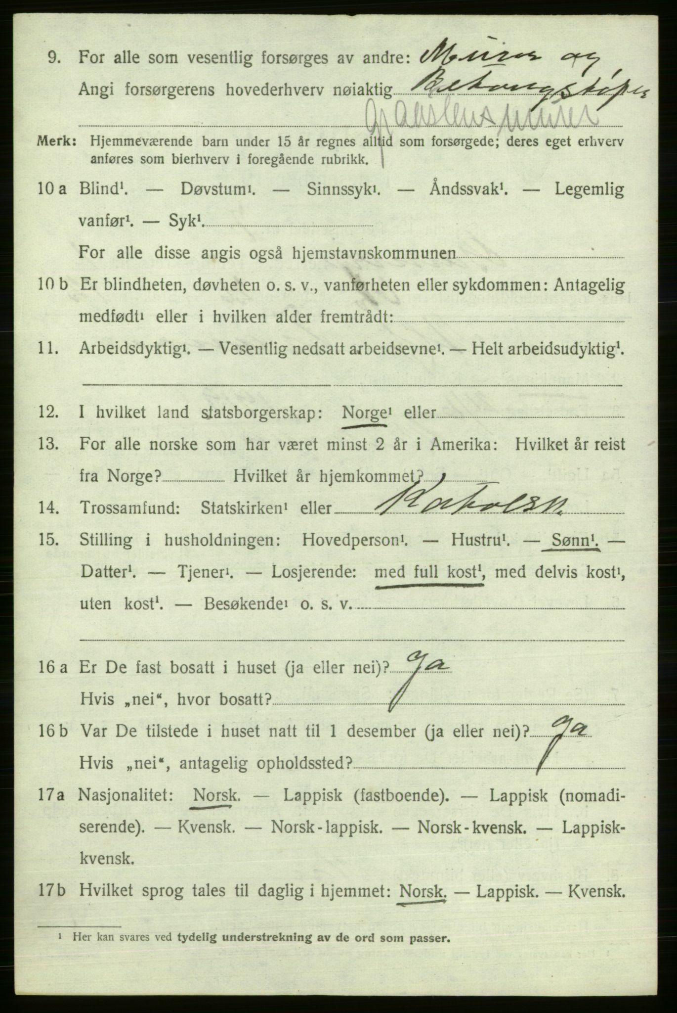 SATØ, 1920 census for Gamvik, 1920, p. 1517