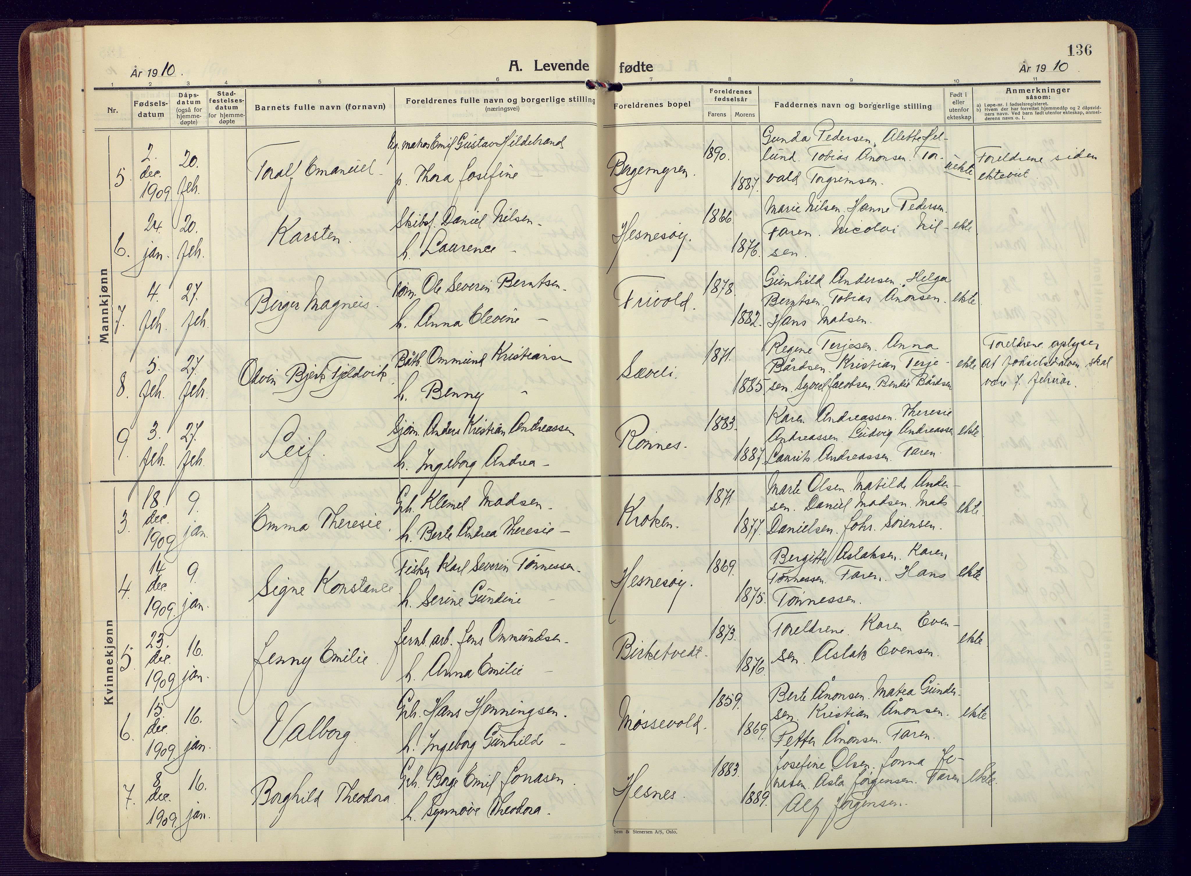 Fjære sokneprestkontor, AV/SAK-1111-0011/F/Fa/L0004: Parish register (official) no. A 4, 1902-1925, p. 136