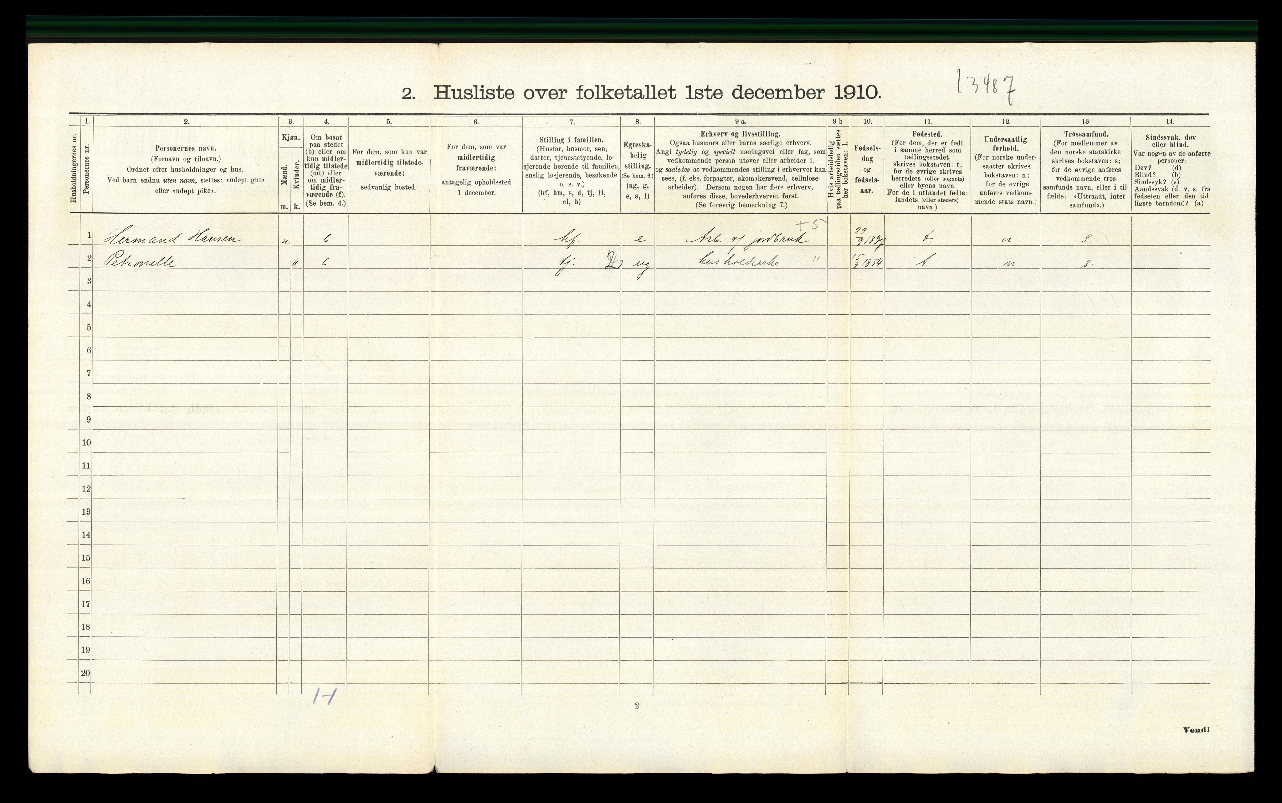 RA, 1910 census for Vang, 1910, p. 1410