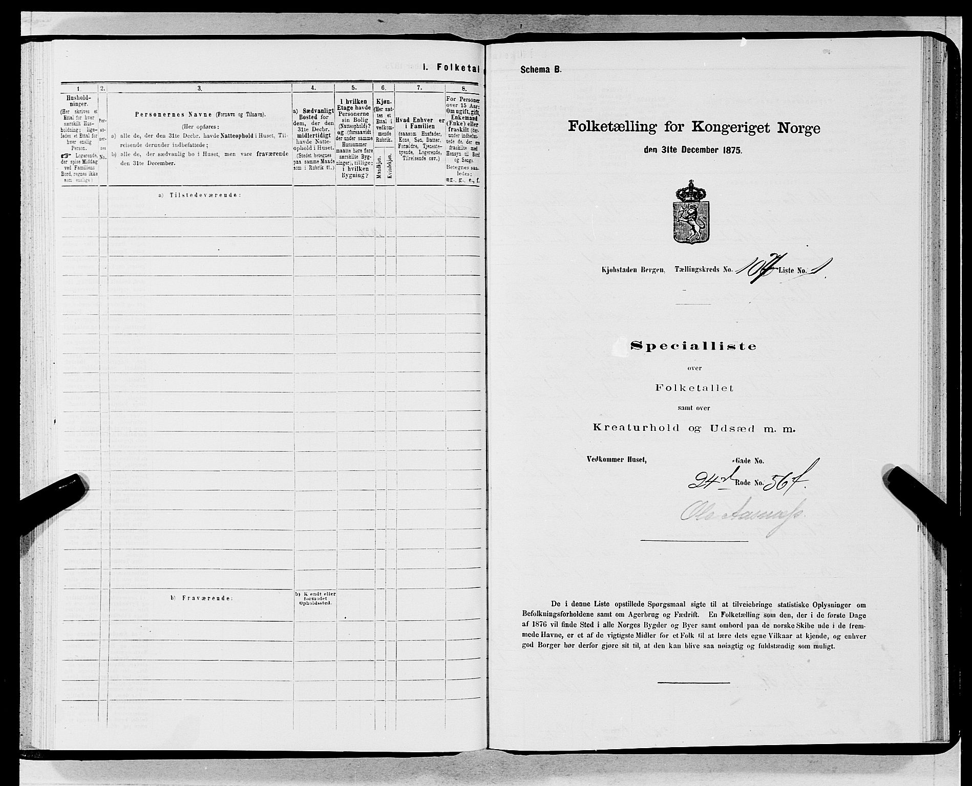 SAB, 1875 census for 1301 Bergen, 1875, p. 5811