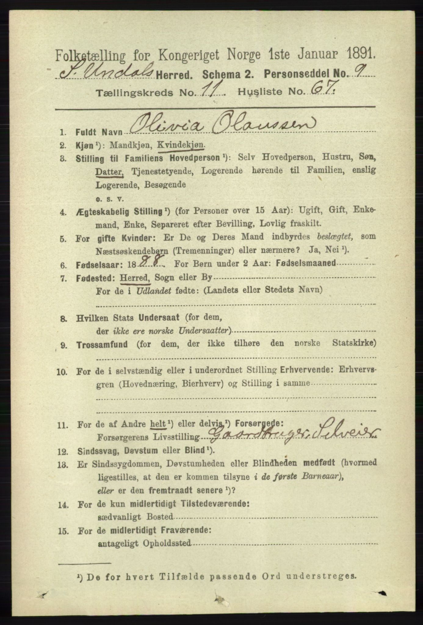 RA, 1891 census for 1029 Sør-Audnedal, 1891, p. 5454