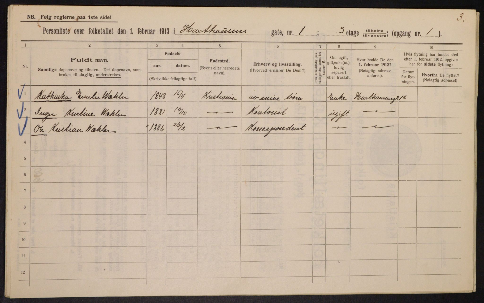 OBA, Municipal Census 1913 for Kristiania, 1913, p. 35581