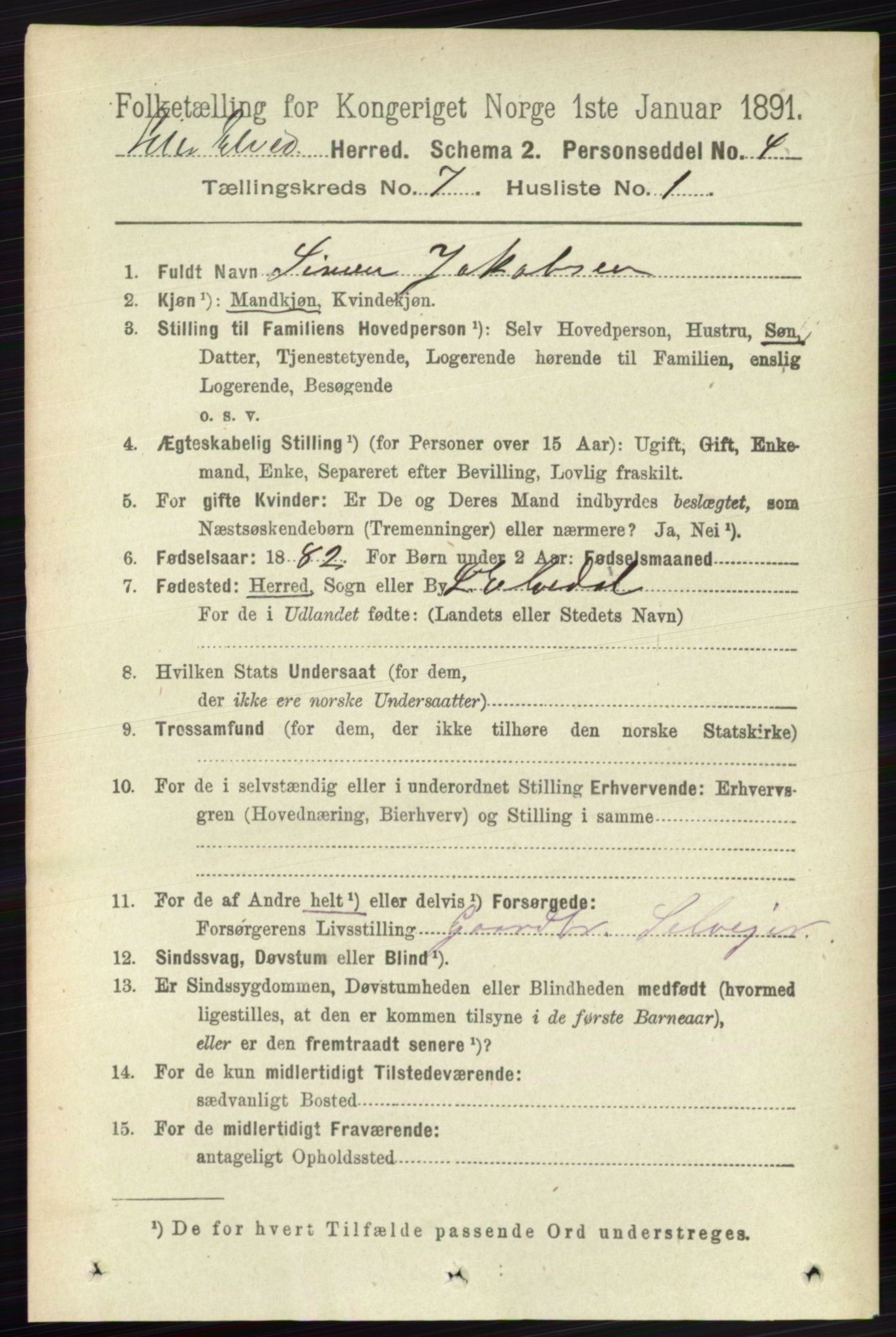 RA, 1891 census for 0438 Lille Elvedalen, 1891, p. 2273