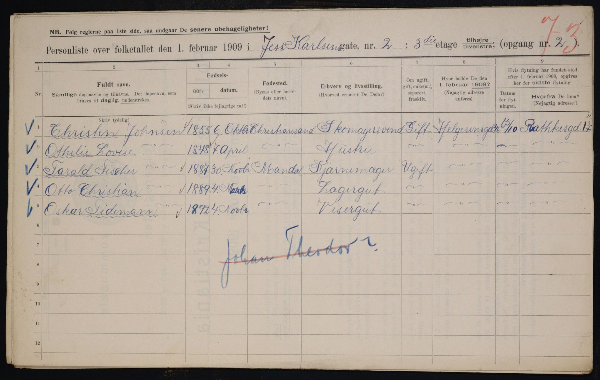 OBA, Municipal Census 1909 for Kristiania, 1909, p. 42898