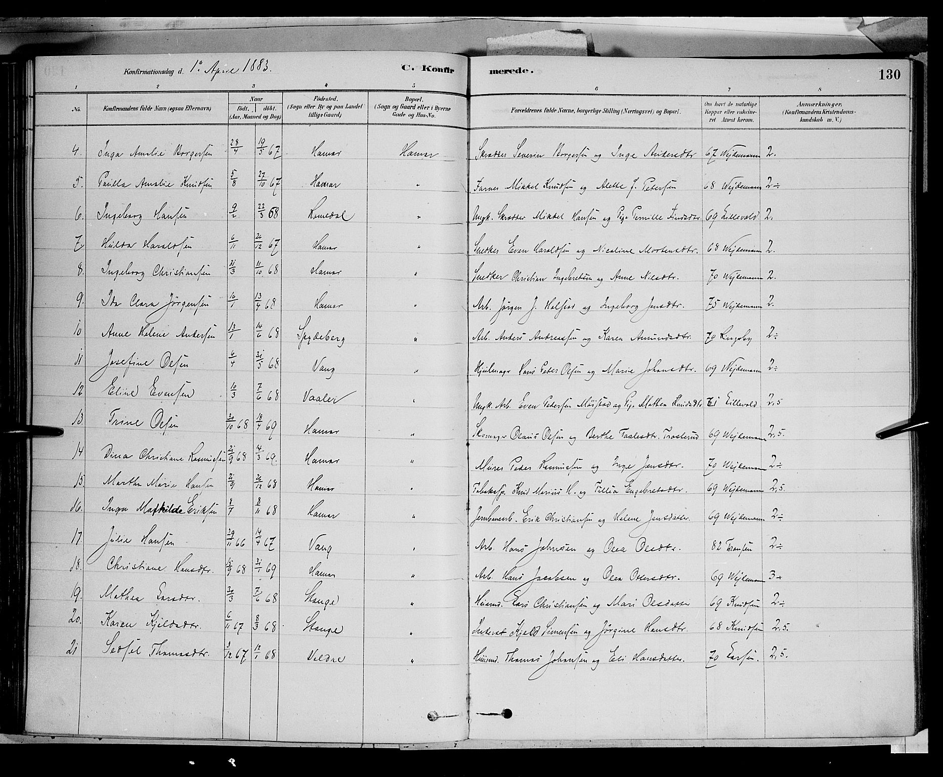 Vang prestekontor, Hedmark, AV/SAH-PREST-008/H/Ha/Haa/L0016: Parish register (official) no. 16, 1878-1889, p. 130