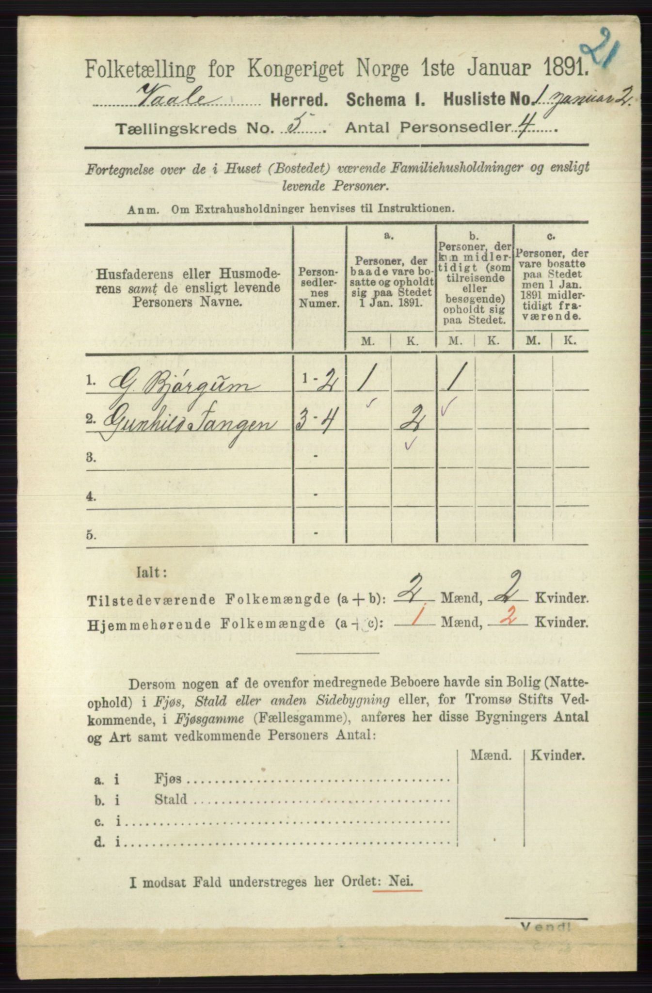 RA, 1891 census for 0716 Våle, 1891, p. 1300