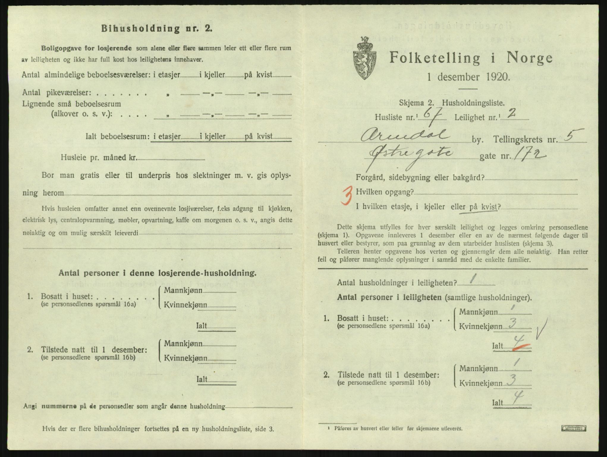 SAK, 1920 census for Arendal, 1920, p. 5138