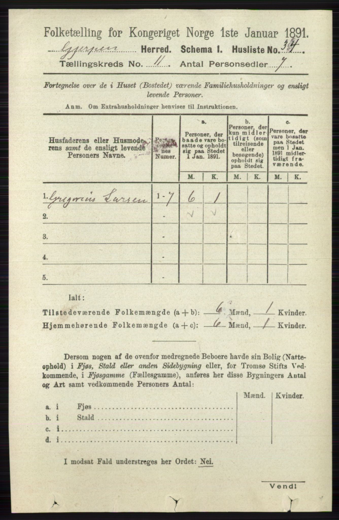 RA, 1891 census for 0812 Gjerpen, 1891, p. 6533