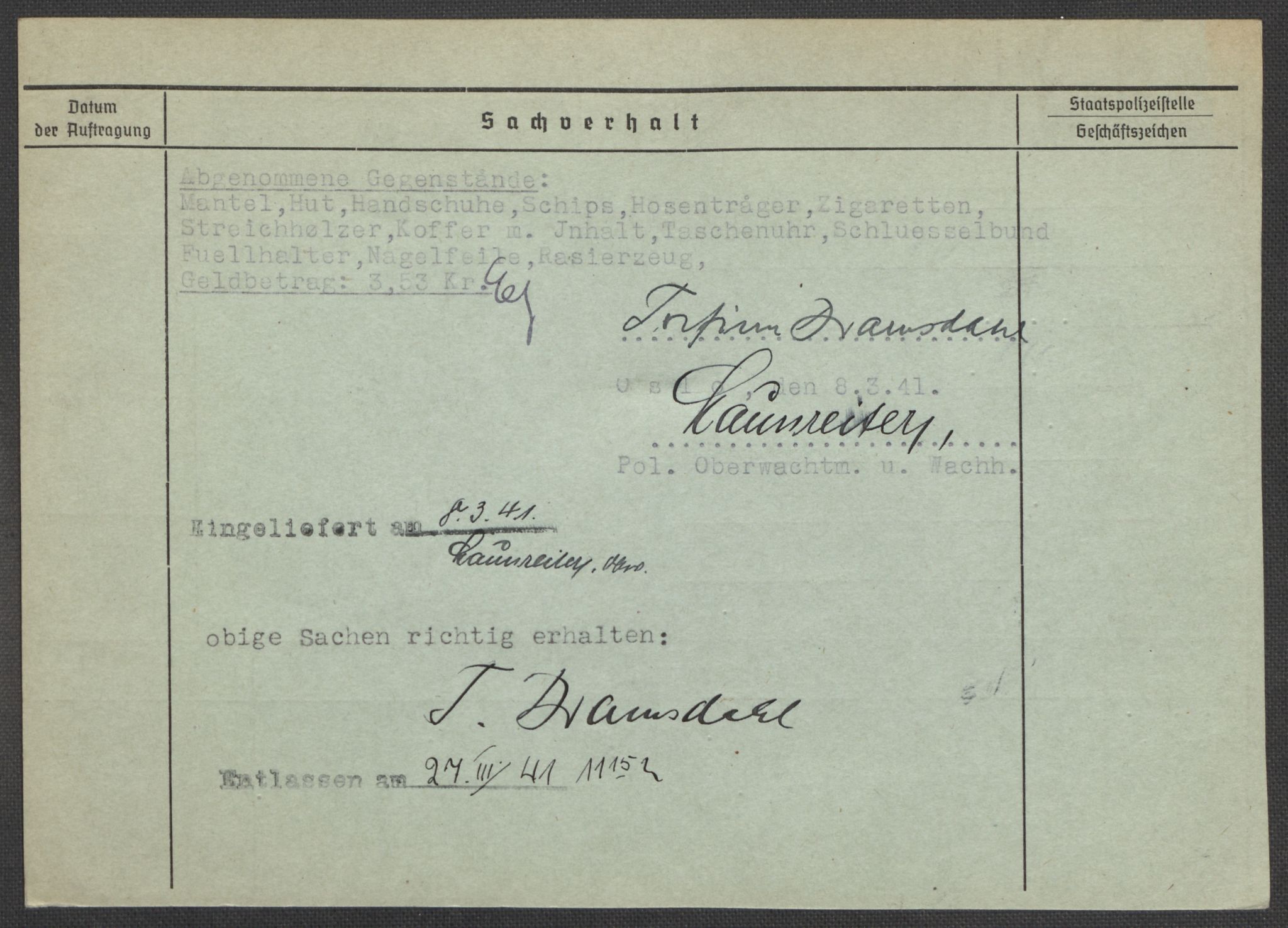 Befehlshaber der Sicherheitspolizei und des SD, AV/RA-RAFA-5969/E/Ea/Eaa/L0002: Register over norske fanger i Møllergata 19: Bj-Eng, 1940-1945, p. 1072