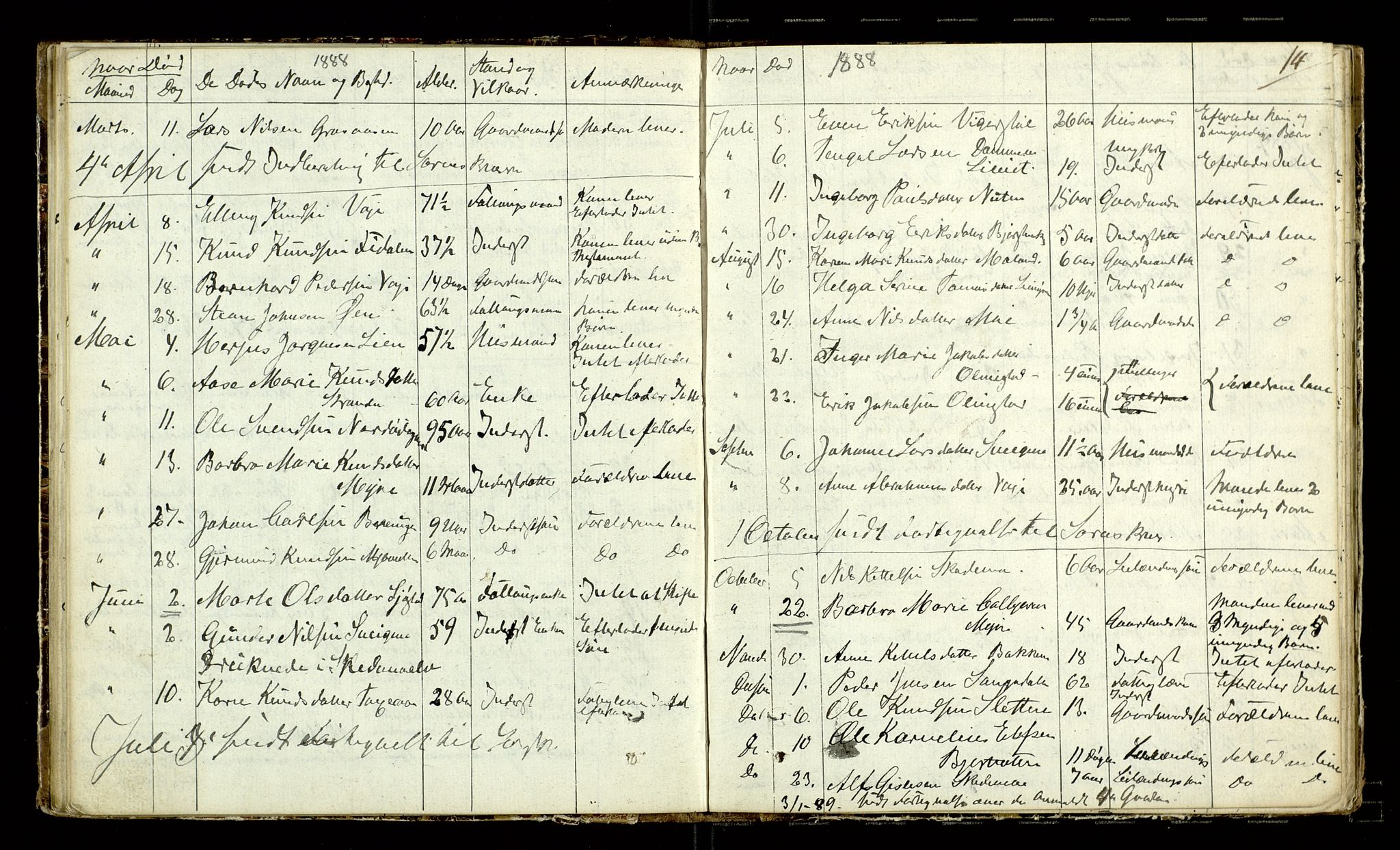 Vegårshei lensmannskontor, AV/SAK-1241-0049/F/Fe/L0001/0001: Dødsfallsprotokoller / Dødsfallsprotokoll, 1880-1905, p. 14