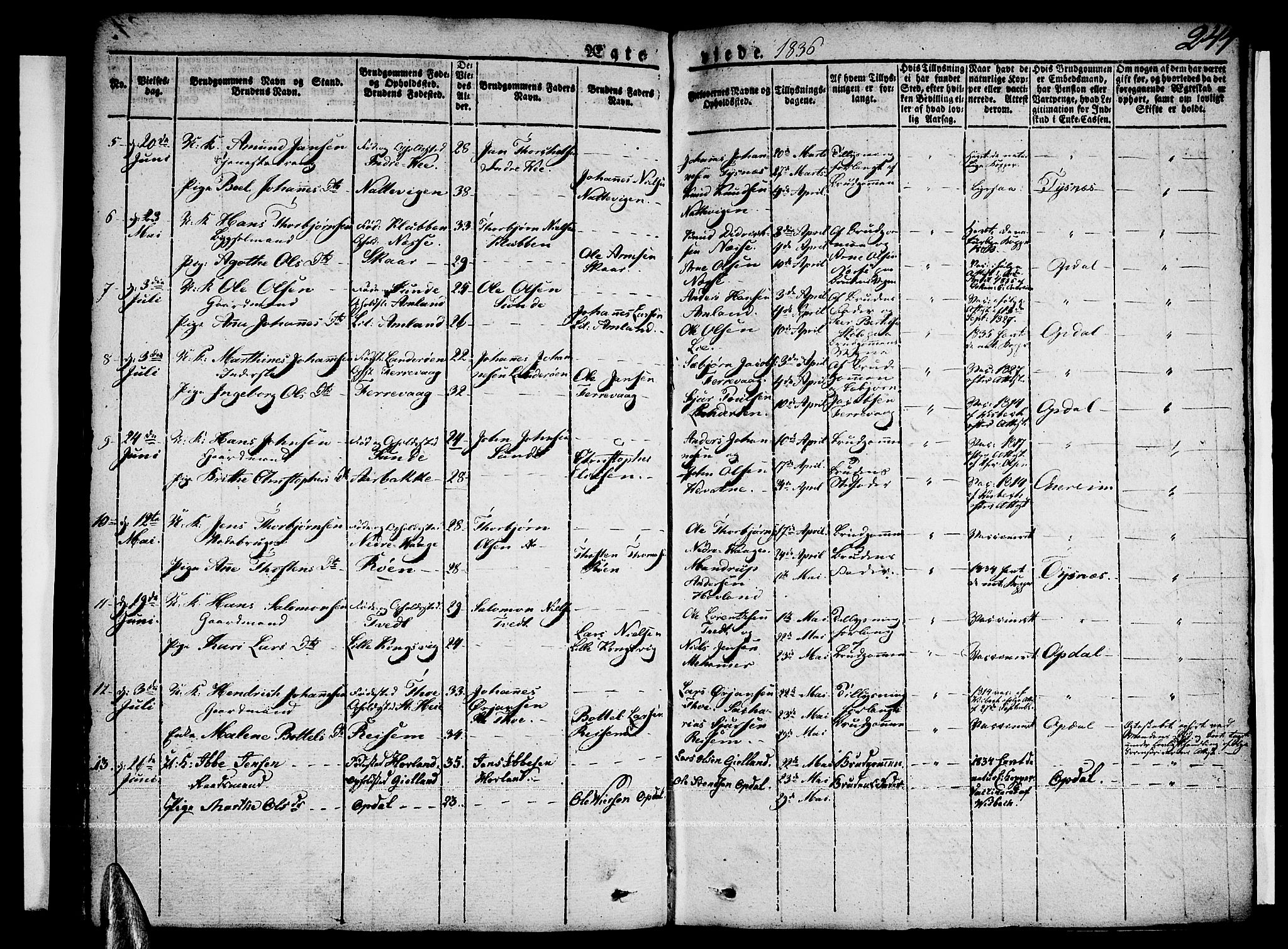 Tysnes sokneprestembete, SAB/A-78601/H/Haa: Parish register (official) no. A 8, 1826-1837, p. 244