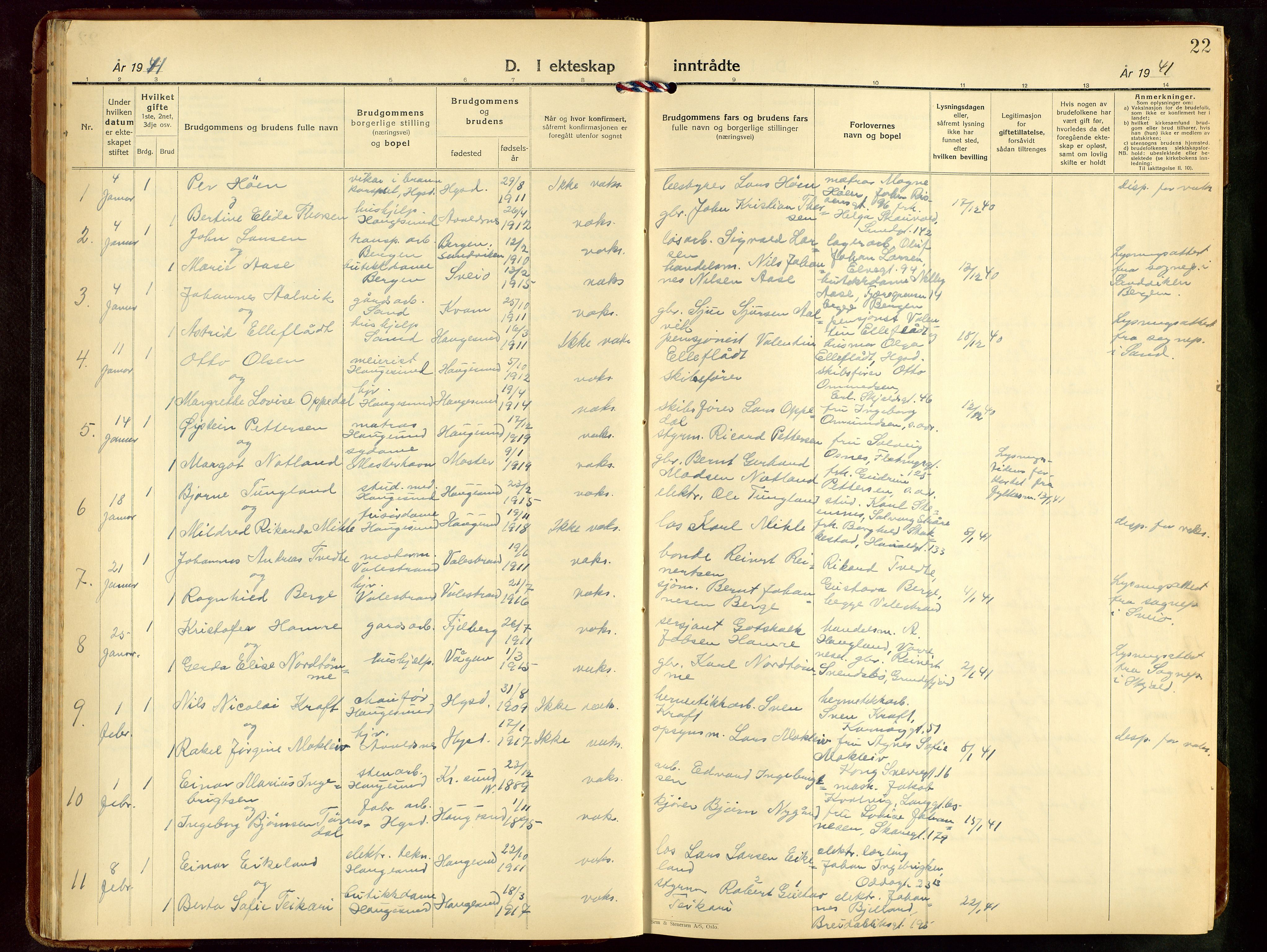 Haugesund sokneprestkontor, AV/SAST-A -101863/H/Ha/Hab/L0014: Parish register (copy) no. B 14, 1940-1952, p. 22
