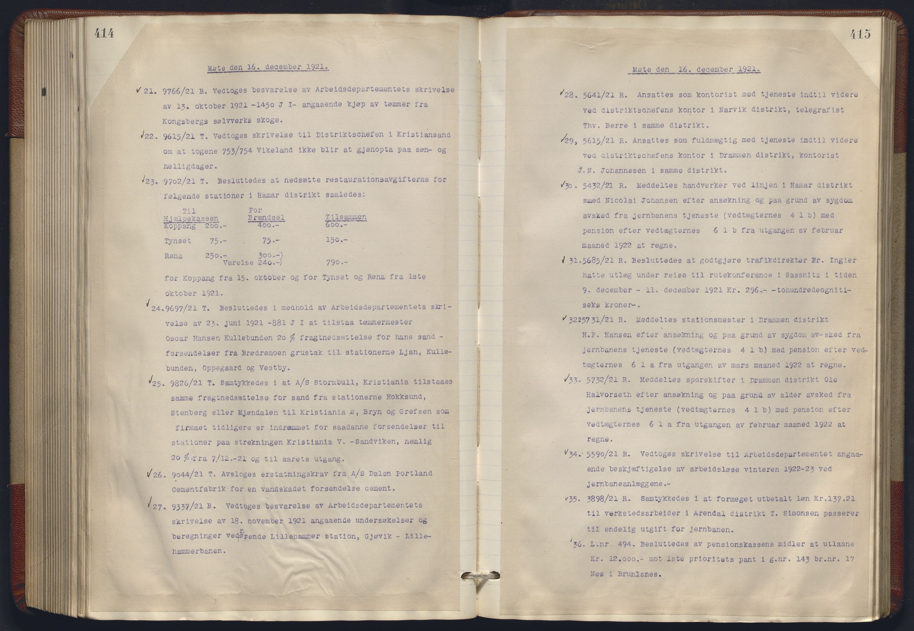 Norges statsbaner, Administrasjons- økonomi- og personalavdelingen, RA/S-3412/A/Aa/L0018: Forhandlingsprotokoll, 1920-1922, p. 414-415