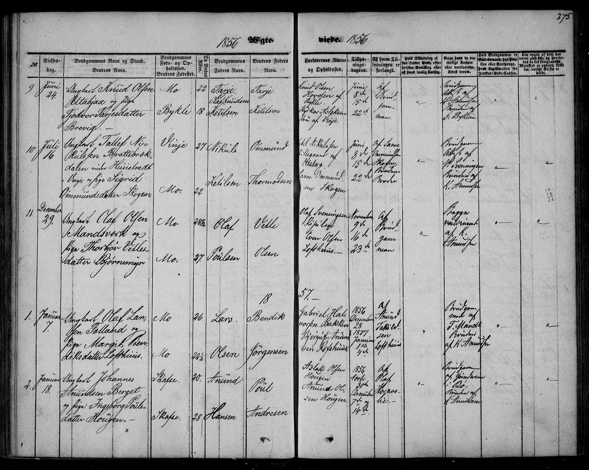 Mo kirkebøker, AV/SAKO-A-286/F/Fa/L0005: Parish register (official) no. I 5, 1844-1864, p. 275