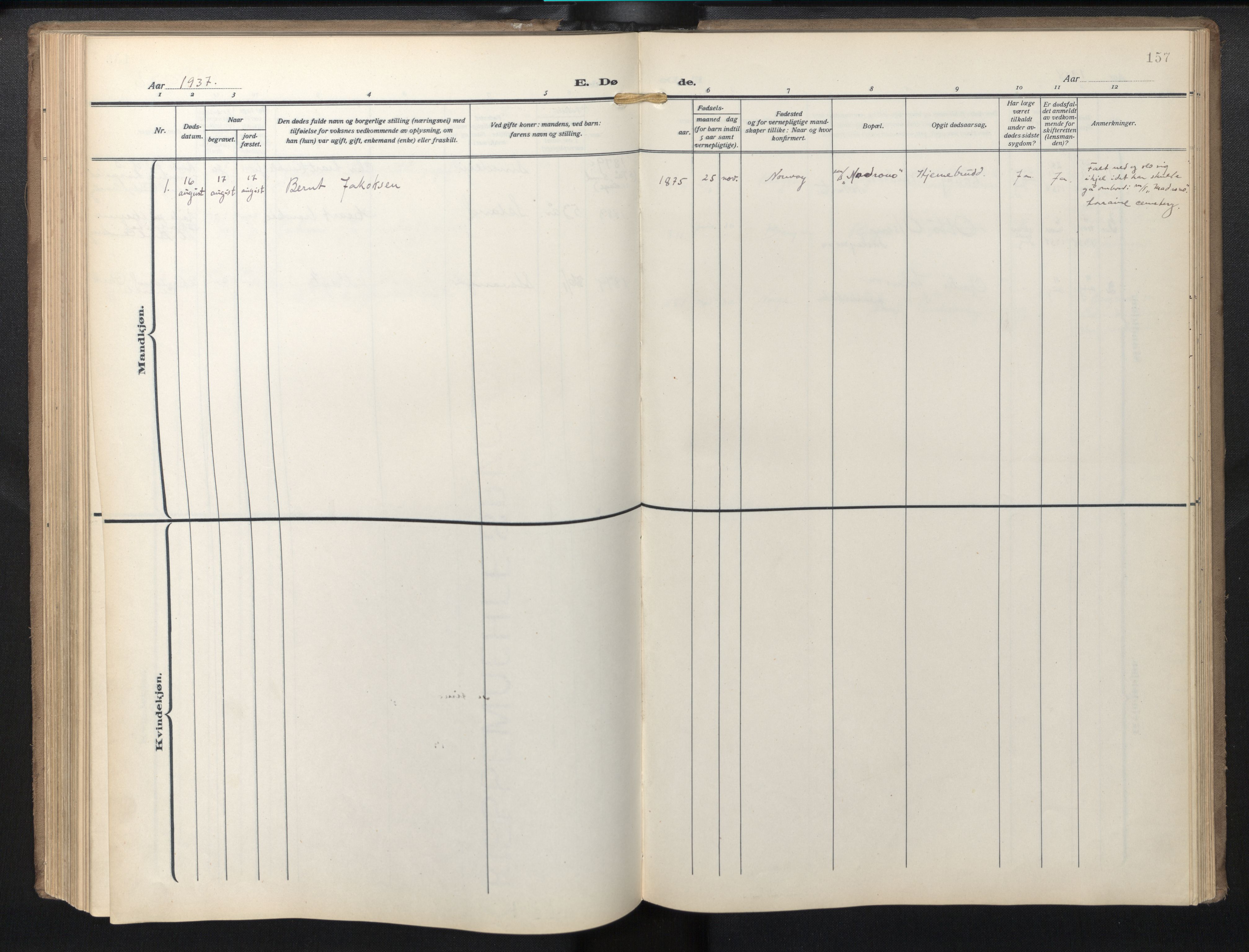 Den norske sjømannsmisjon i utlandet / Baltimore, AV/SAB-SAB/PA-0169/H/Ha/L0001: Parish register (official) no. A 1, 1927-1975, p. 156b-157a