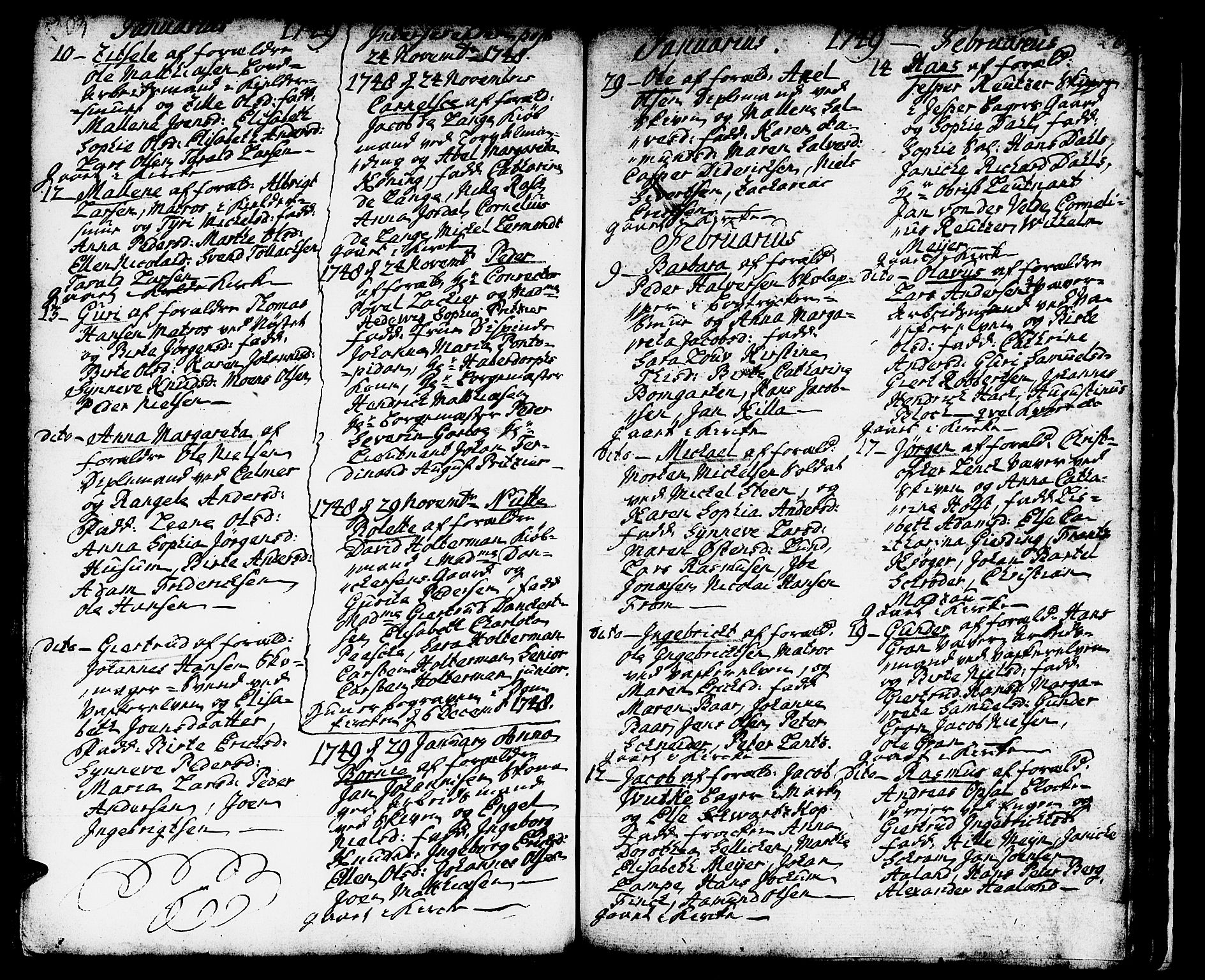 Domkirken sokneprestembete, SAB/A-74801/H/Haa/L0002: Parish register (official) no. A 2, 1733-1750, p. 284-285