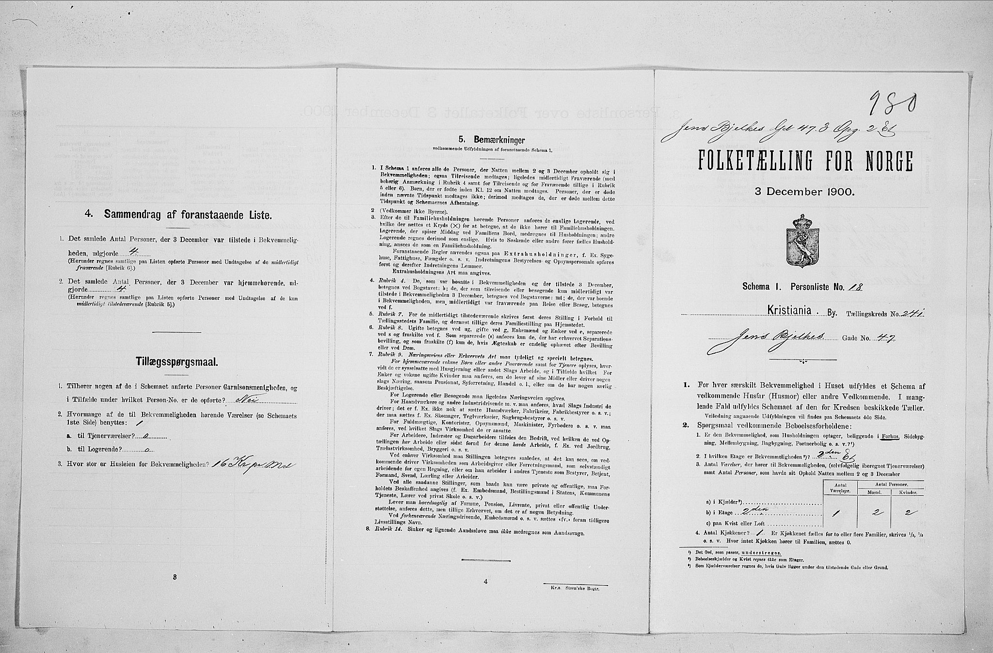 SAO, 1900 census for Kristiania, 1900, p. 43446