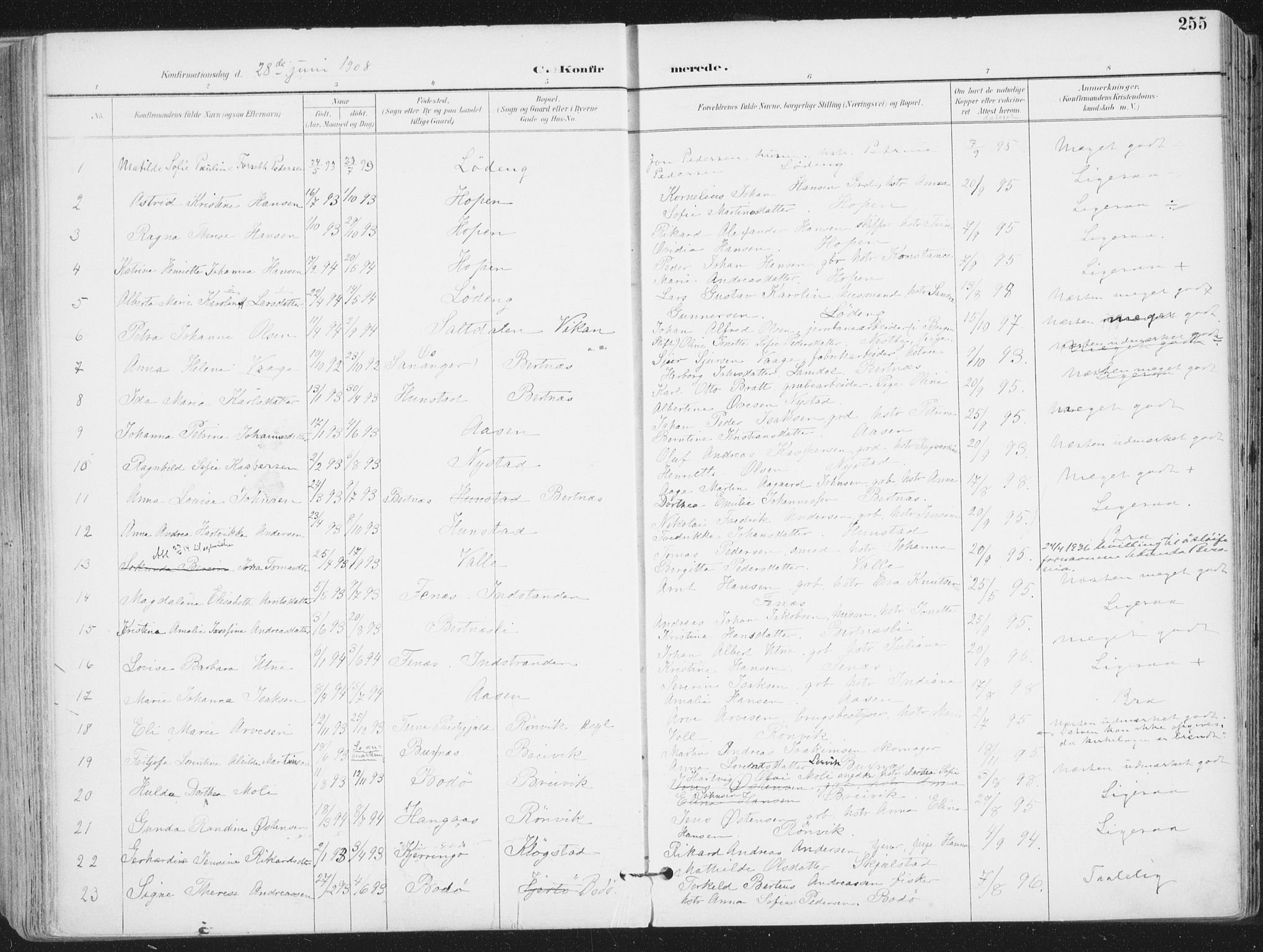 Ministerialprotokoller, klokkerbøker og fødselsregistre - Nordland, AV/SAT-A-1459/802/L0055: Parish register (official) no. 802A02, 1894-1915, p. 255