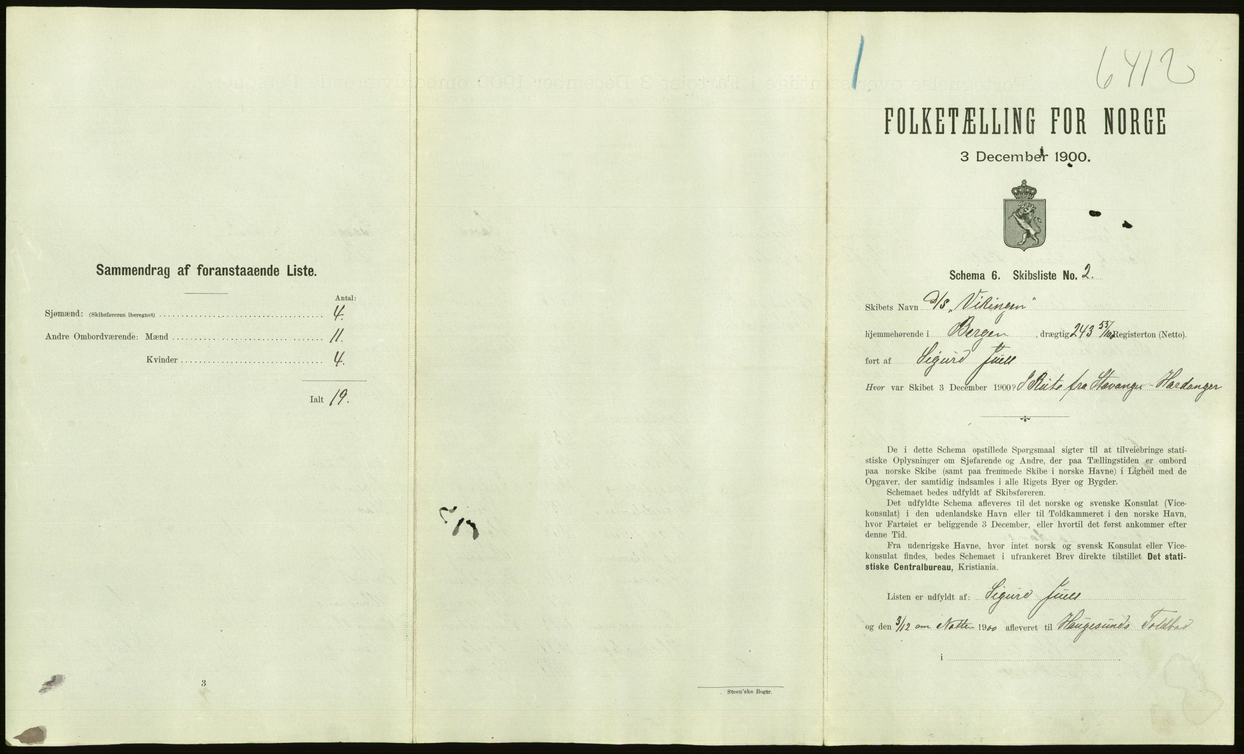 RA, 1900 Census - ship lists from ships in Norwegian harbours, harbours abroad and at sea, 1900, p. 1089